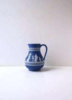 Wedgwood Jasperware Blue White Pitcher Vase Greek Key Neoclassical English
