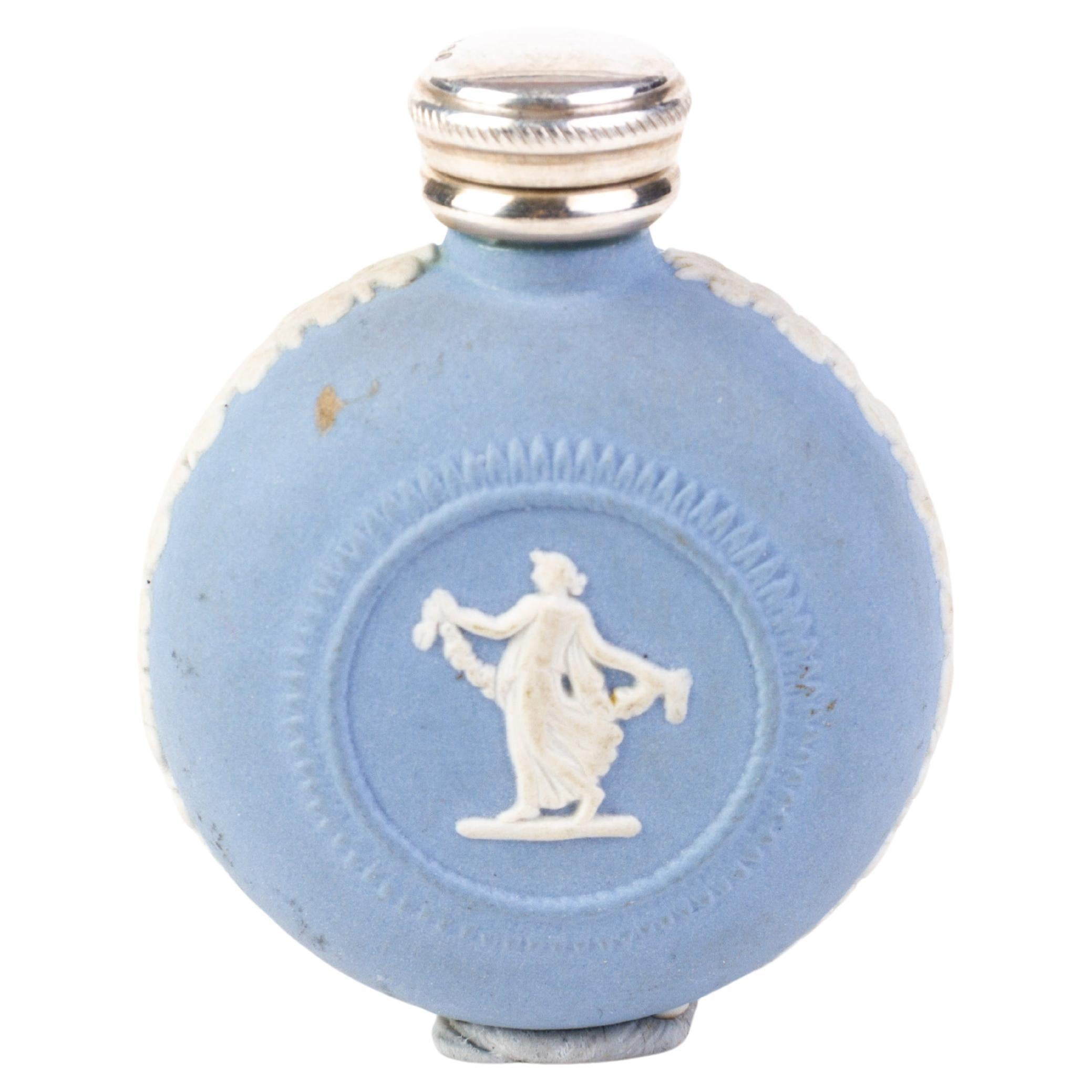 Wedgwood Jasperware Cameo Neoclassical Silver Top Scent Perfume Bottle For Sale