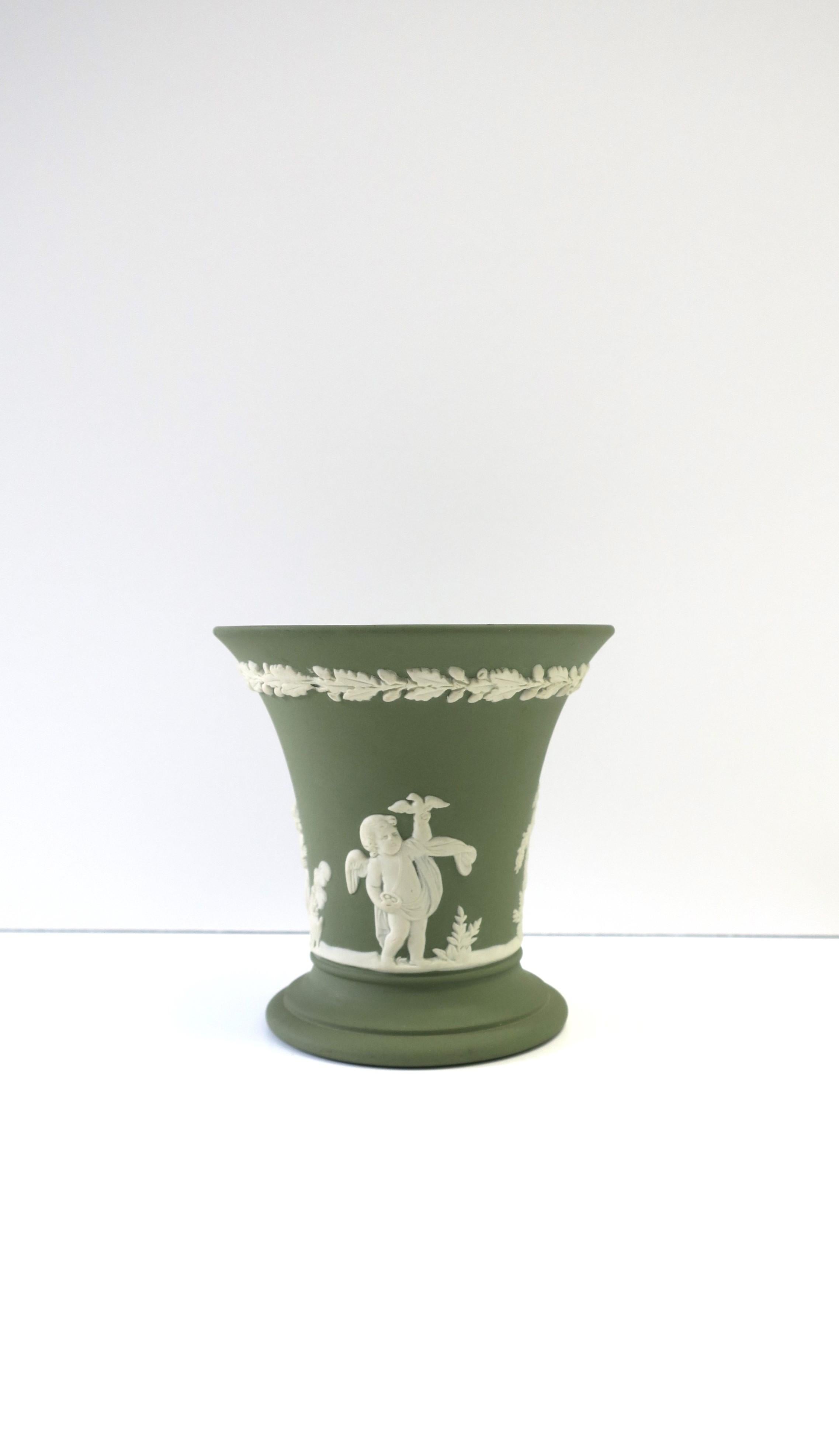 Unglazed Wedgwood Jasperware Green and White Vase English Neoclassical  For Sale