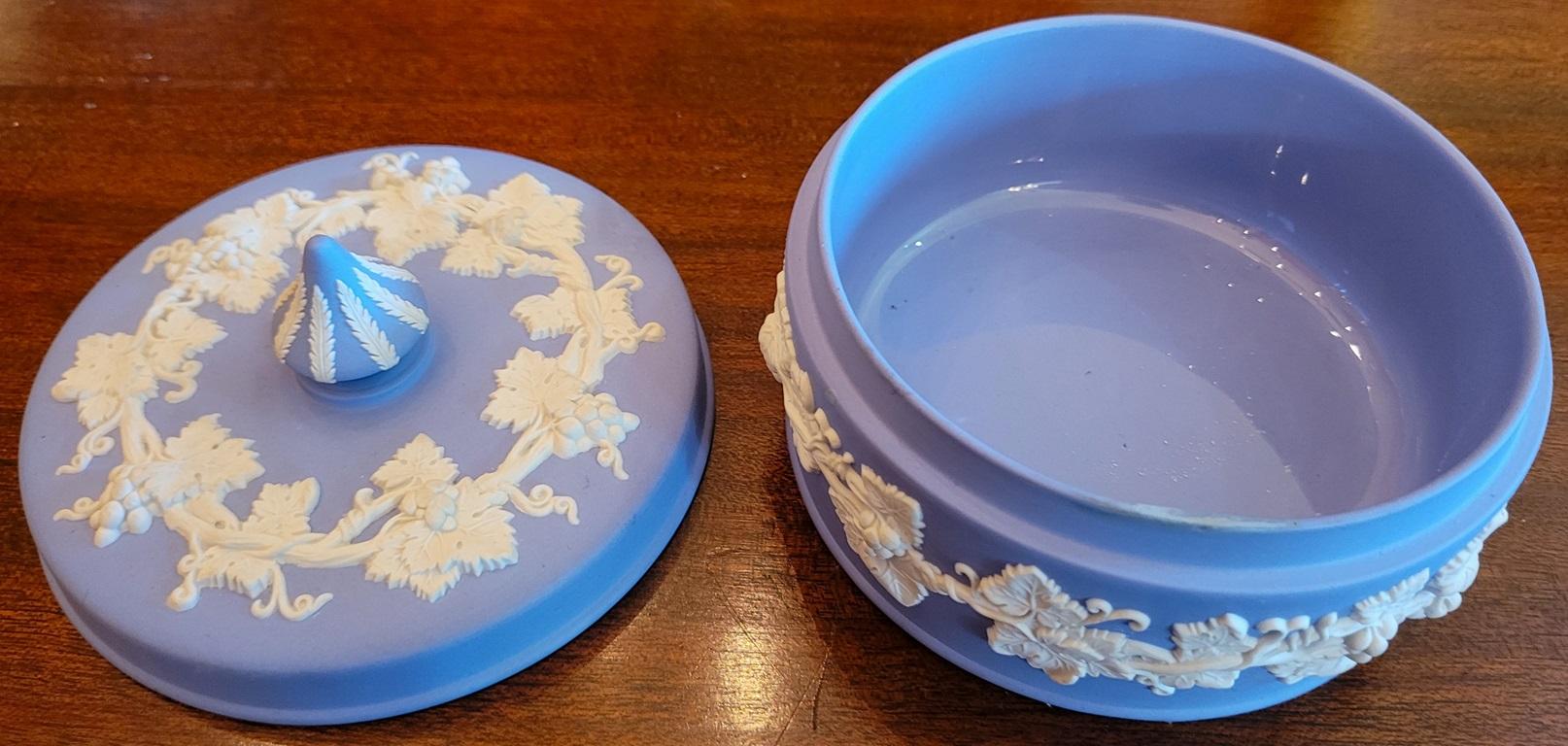 Ceramic Wedgwood Jasperware Pale Blue Circular Lidded Vanity Box For Sale