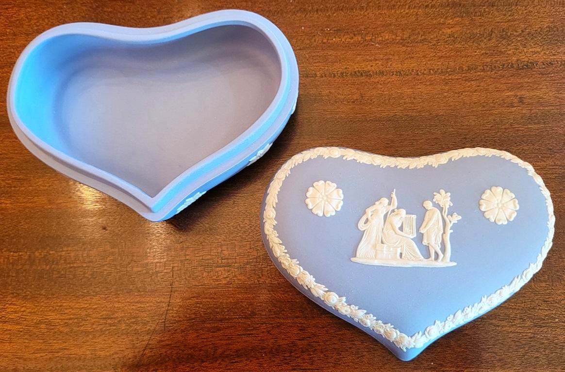 Neoclassical Revival Wedgwood Jasperware Pale Blue Lidded Heart Trinket Box For Sale