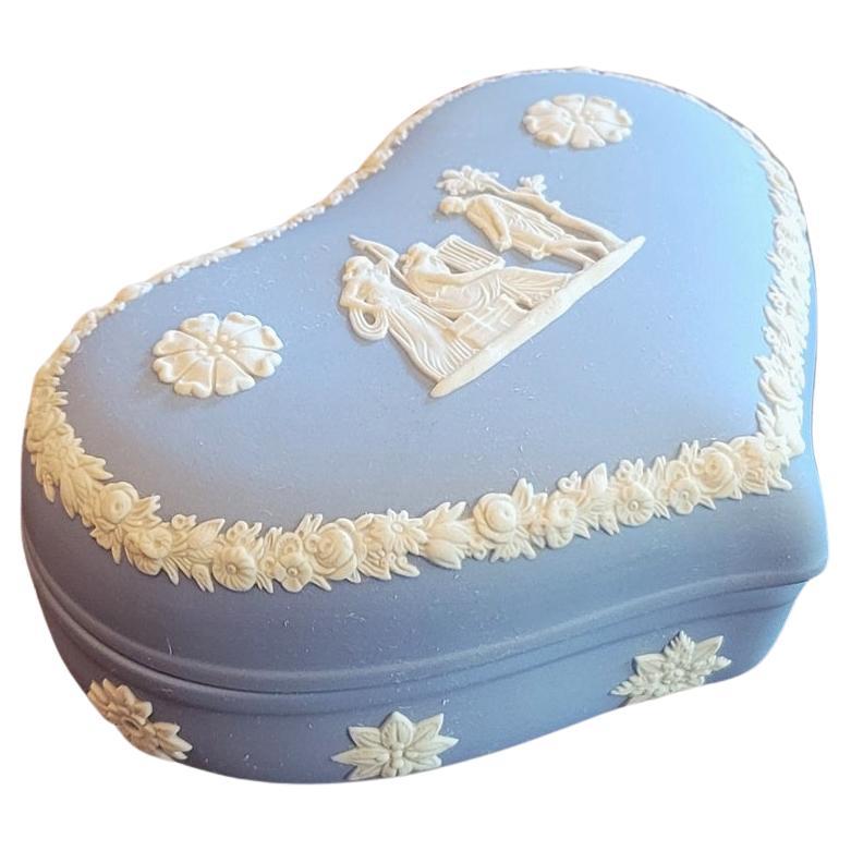 Wedgwood Jasperware Pale Blue Lidded Heart Trinket Box For Sale