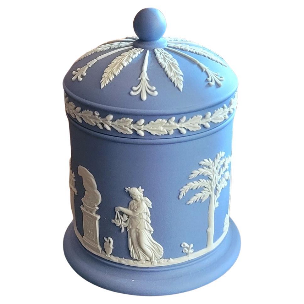 Wedgwood Jasperware Pale Blue Lidded Vanity Jar For Sale