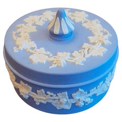 Retro Wedgwood Jasperware Pale Blue Small Circular Lidded Vanity Box