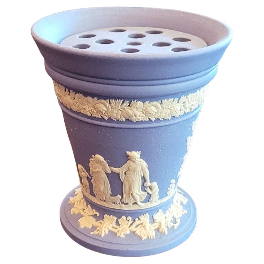 Wedgwood Blassblaue Vase aus Jaspisware mit Frosch-Einsatz im Angebot