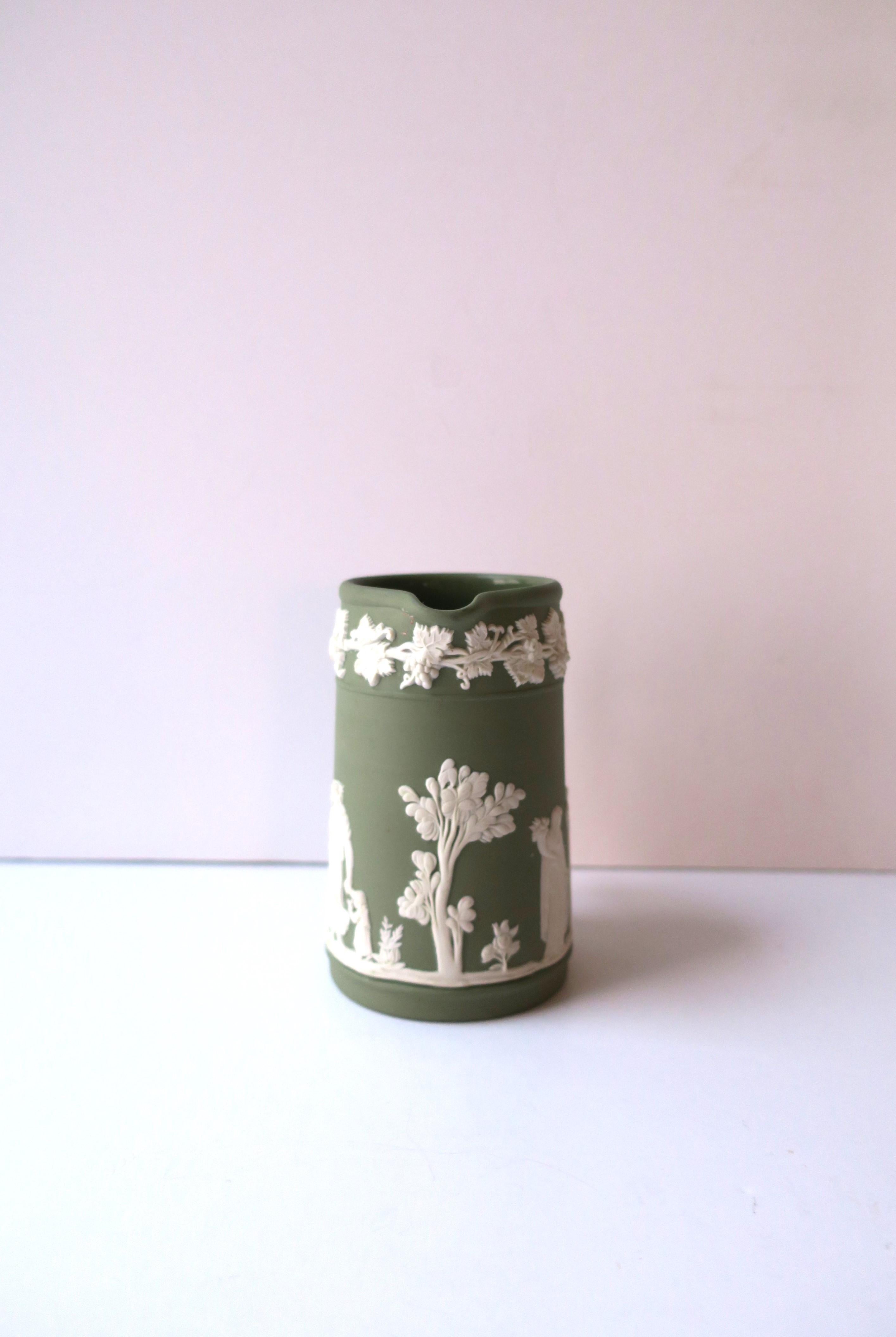 Wedgwood Jasperware Pitcher Sage Green and White in the Neoclassical Style  For Sale 2