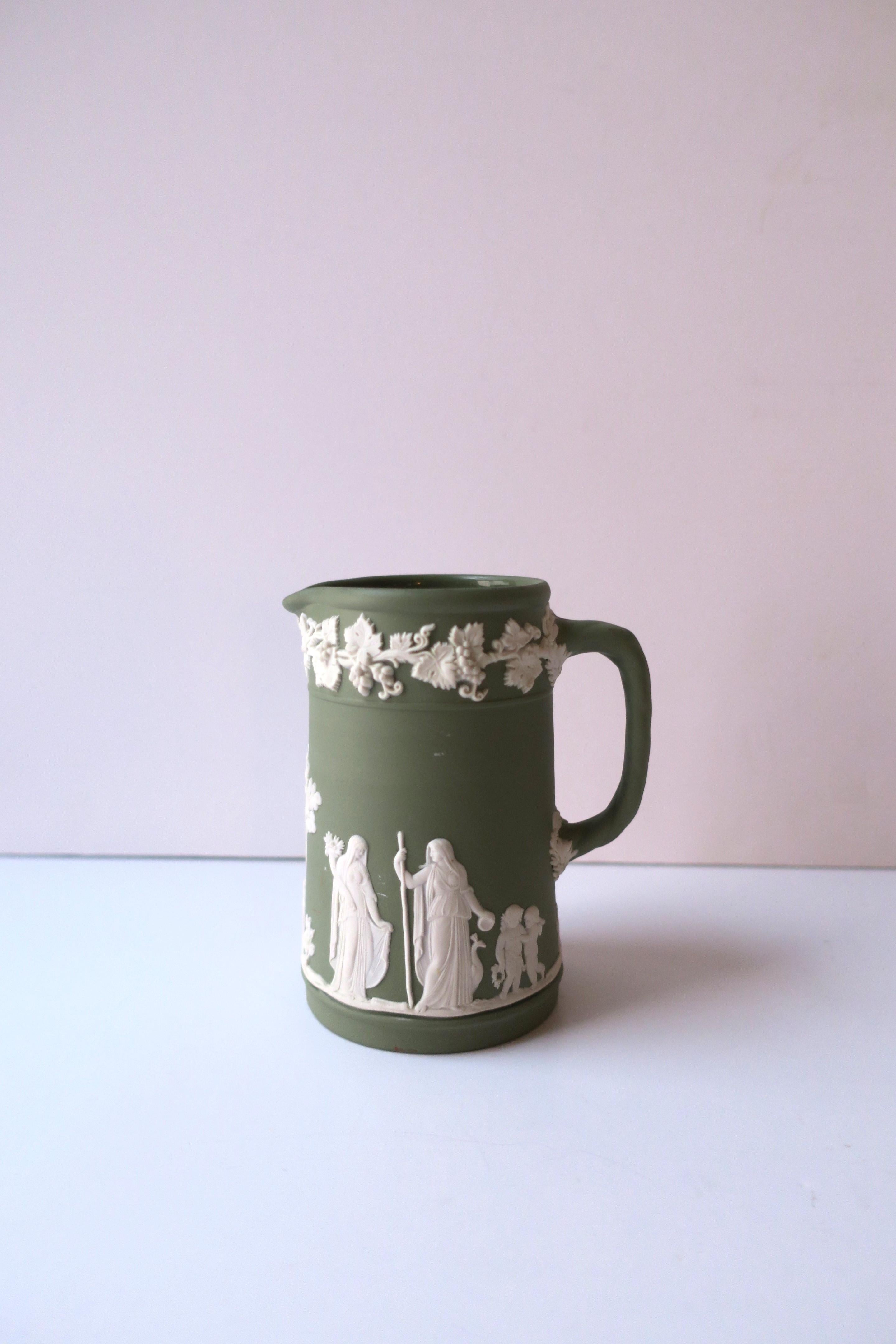 English Wedgwood Jasperware Pitcher Sage Green and White in the Neoclassical Style  For Sale