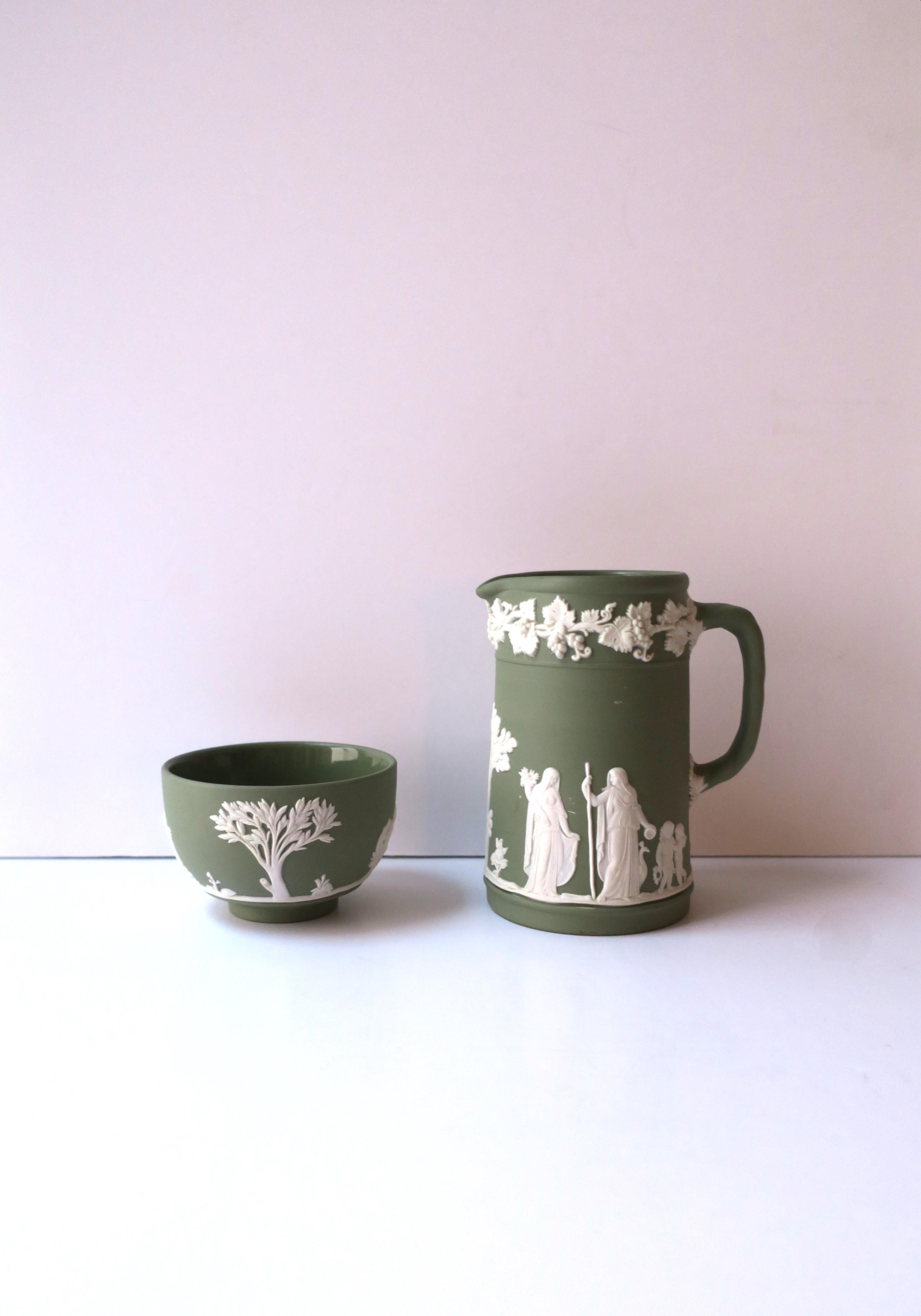 20th Century Wedgwood Jasperware Pitcher Sage Green and White in the Neoclassical Style  For Sale