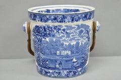 Wedgwood Landscape Etruria Pattern Blue White Porcelain Covered Slop Pot Commode