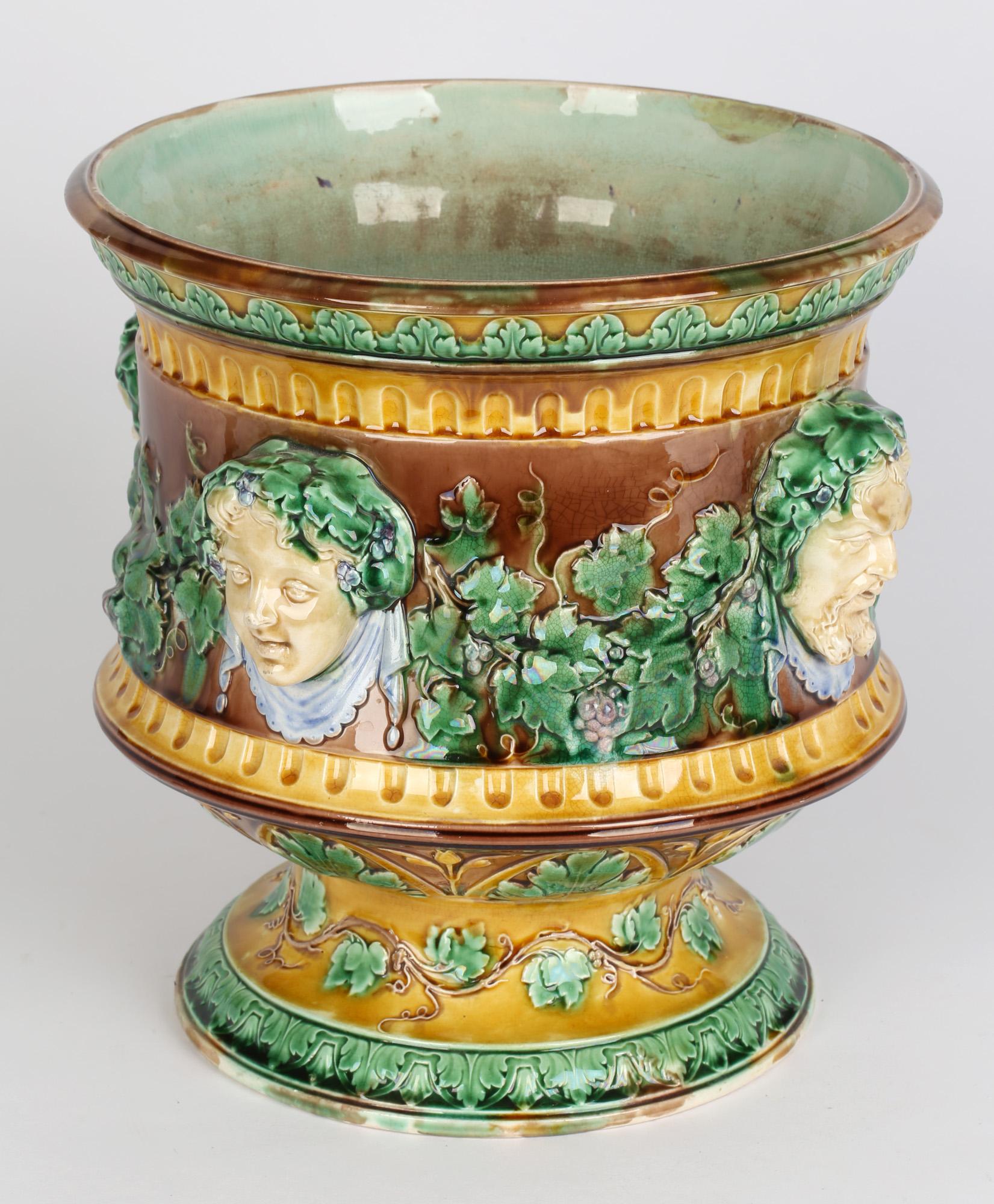 Wedgwood Large and Impressive Majolica Jardiniere with Masks and Trailing Vines For Sale 4