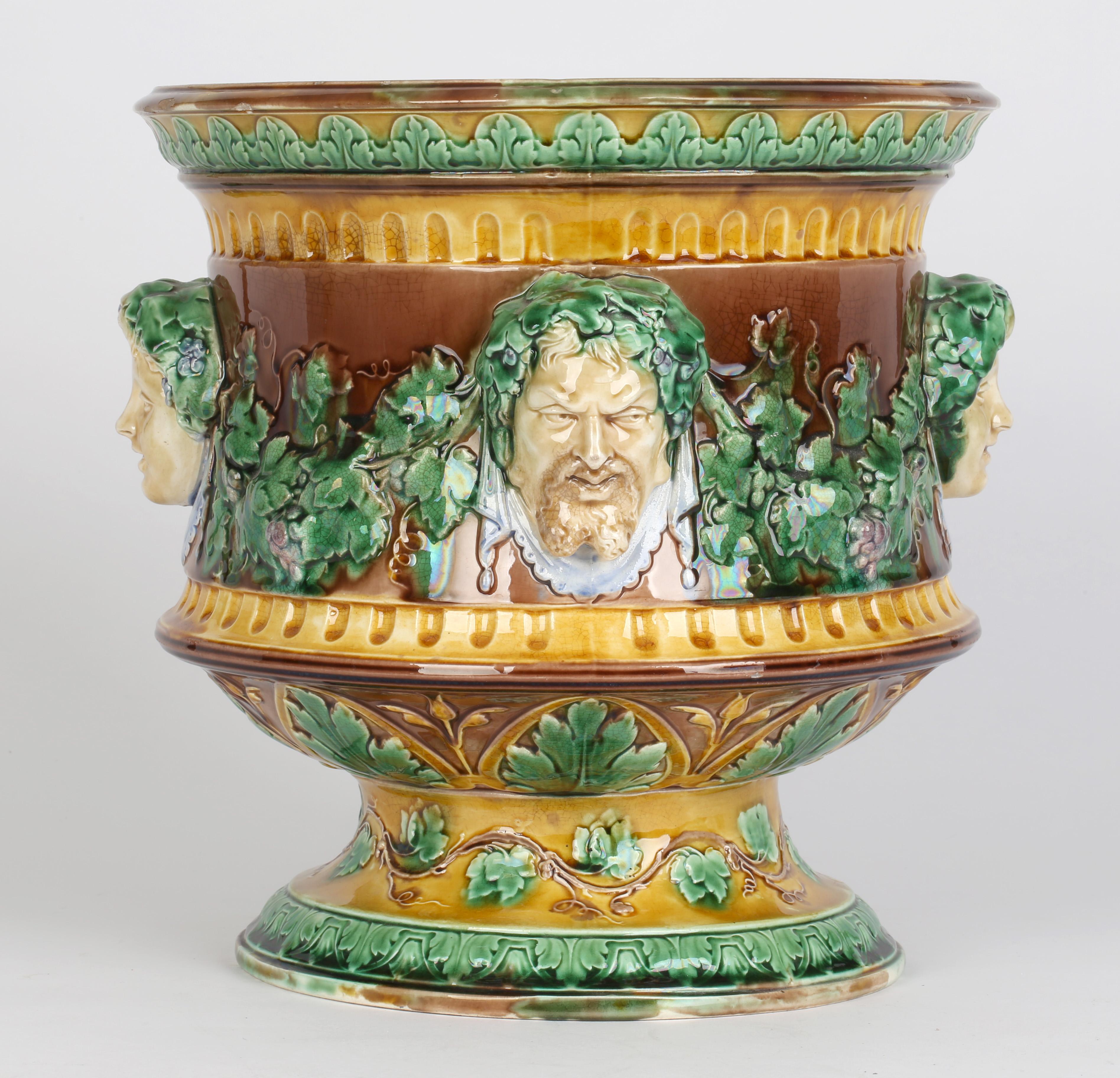 Wedgwood Large and Impressive Majolica Jardiniere with Masks and Trailing Vines For Sale 9