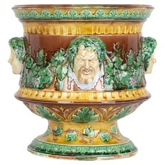 Wedgwood Large and Impressive Majolica Jardiniere with Masks and Trailing Vines