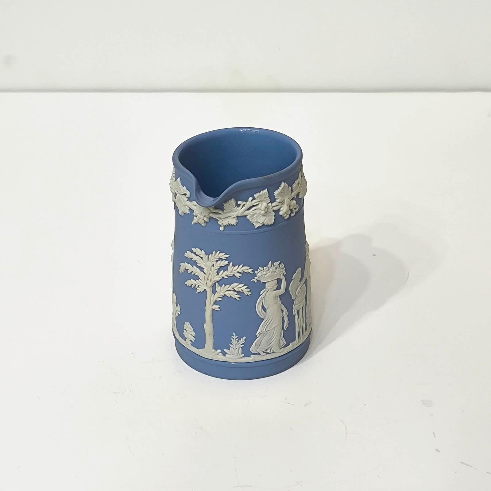 English Wedgwood Lavender Blue Jasperware Jug, Vase with Handle For Sale