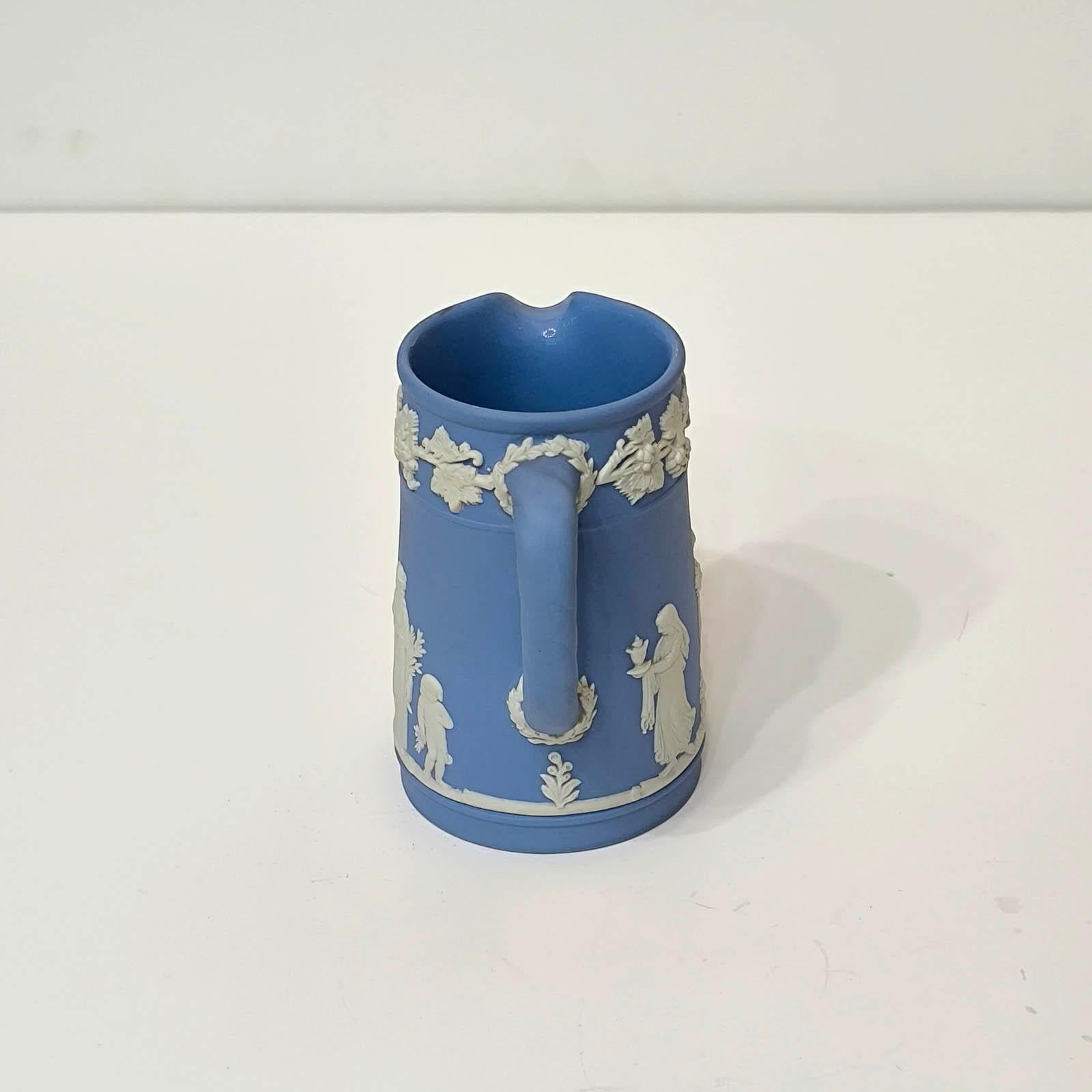 Late 20th Century Wedgwood Lavender Blue Jasperware Jug, Vase with Handle For Sale