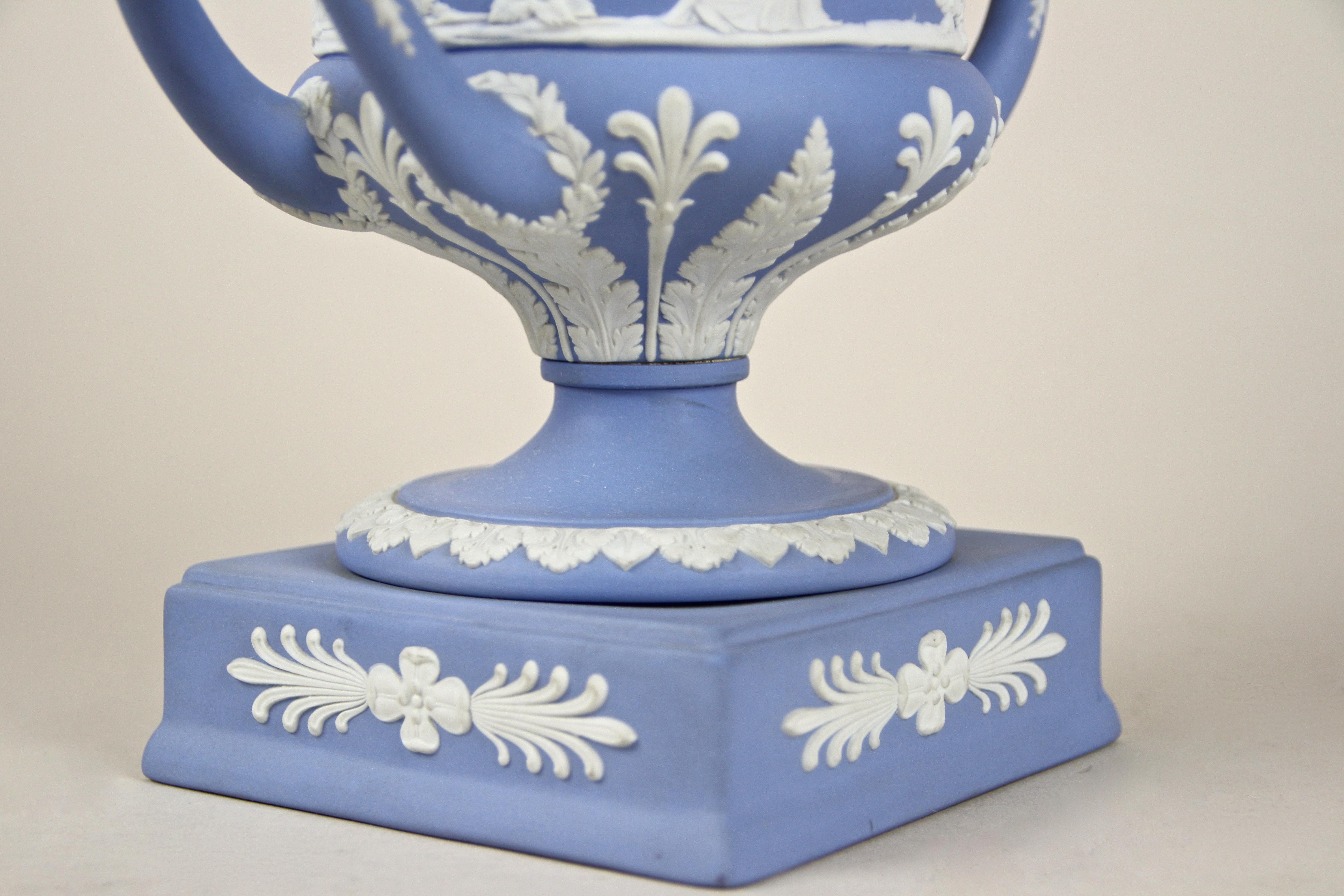 Wedgwood Lidded Urn Vase Pale Blue Jasperware, England, circa 1910 3