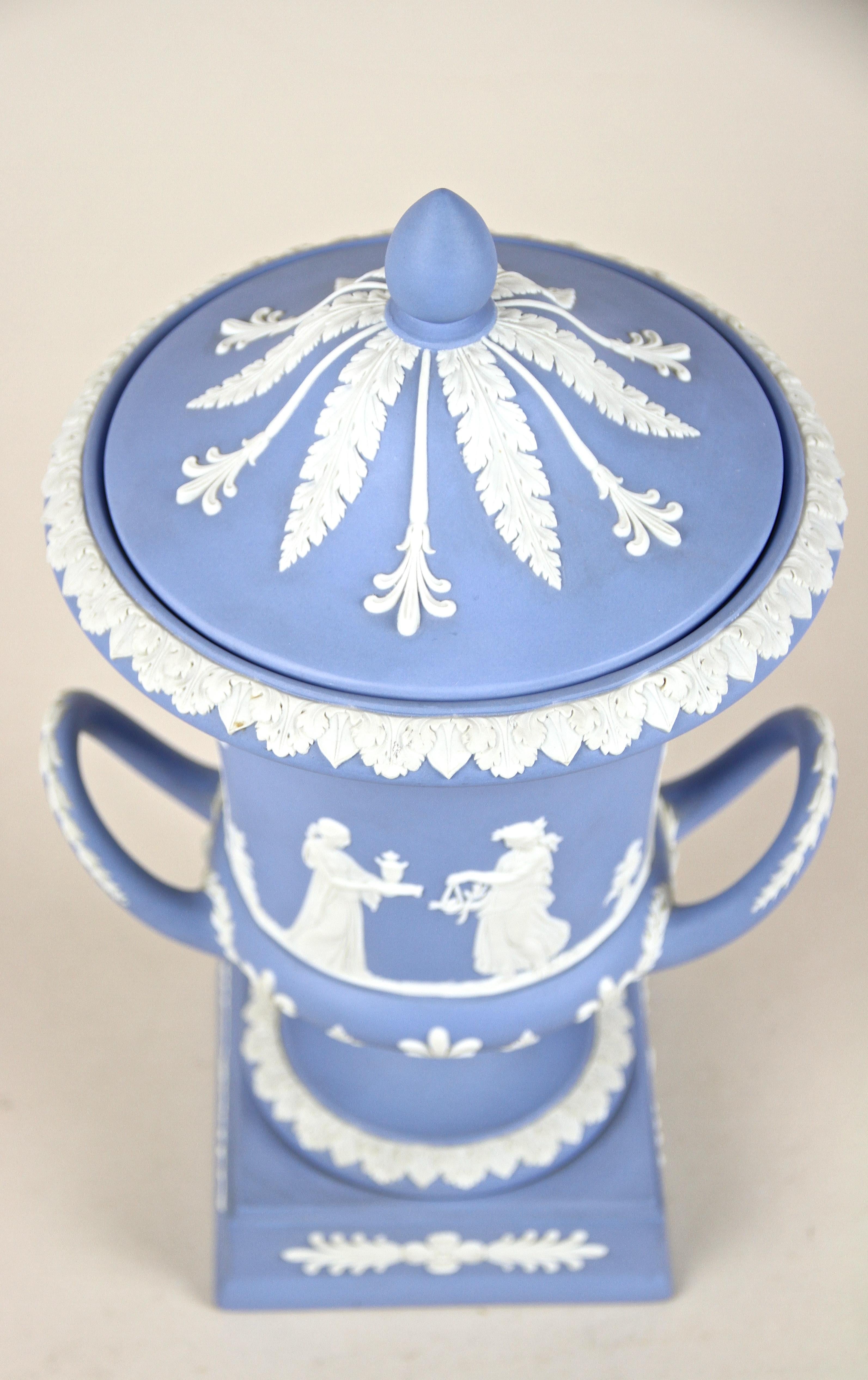 Wedgwood Lidded Urn Vase Pale Blue Jasperware, England, circa 1910 7