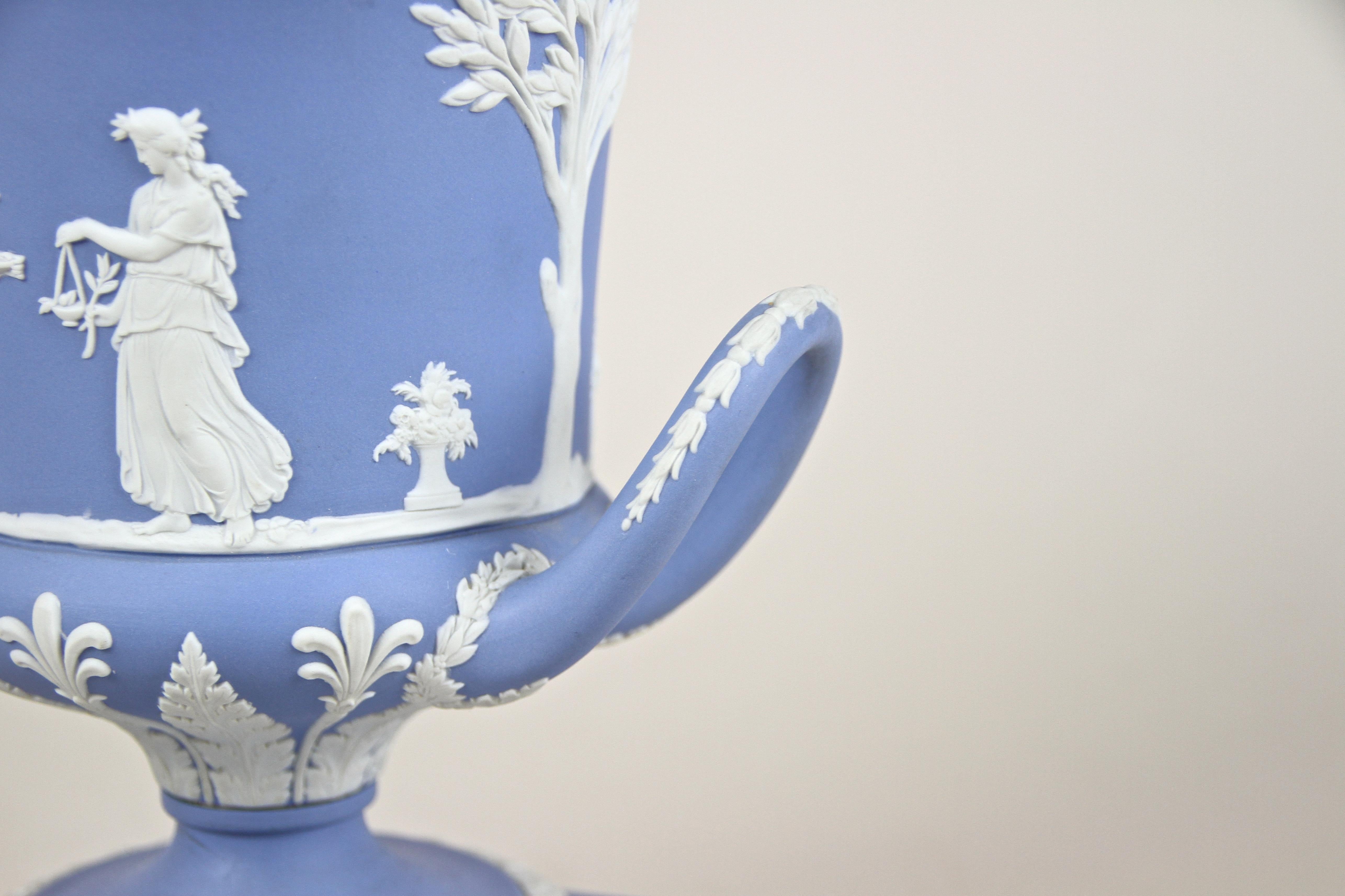 Wedgwood Lidded Urn Vase Pale Blue Jasperware, England, circa 1910 9