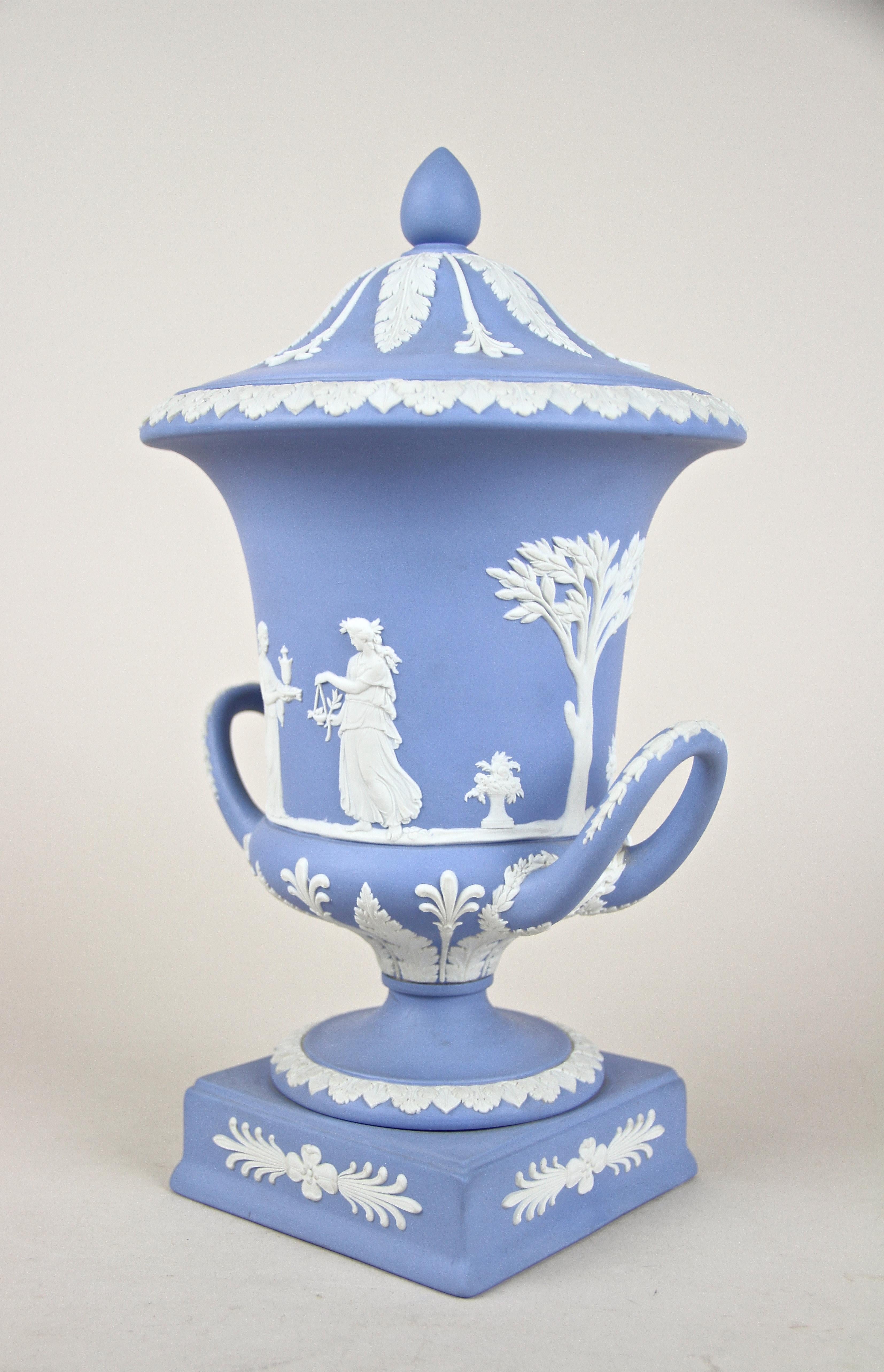 Wedgwood Lidded Urn Vase Pale Blue Jasperware, England, circa 1910 10