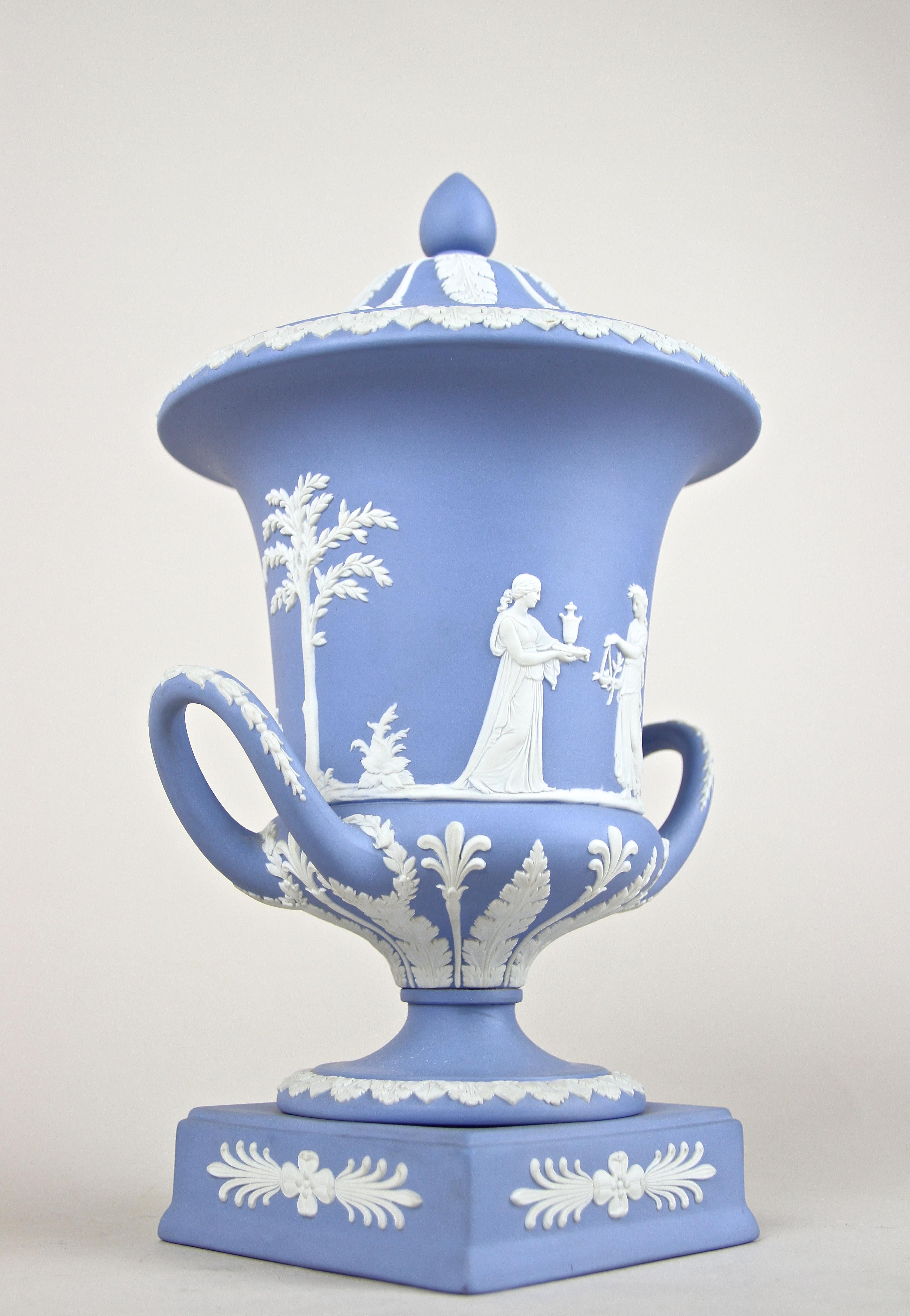 Wedgwood Lidded Urn Vase Pale Blue Jasperware, England, circa 1910 11