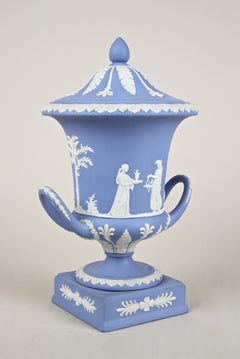 Wedgwood Lidded Urn Vase Pale Blue Jasperware, England, circa 1910