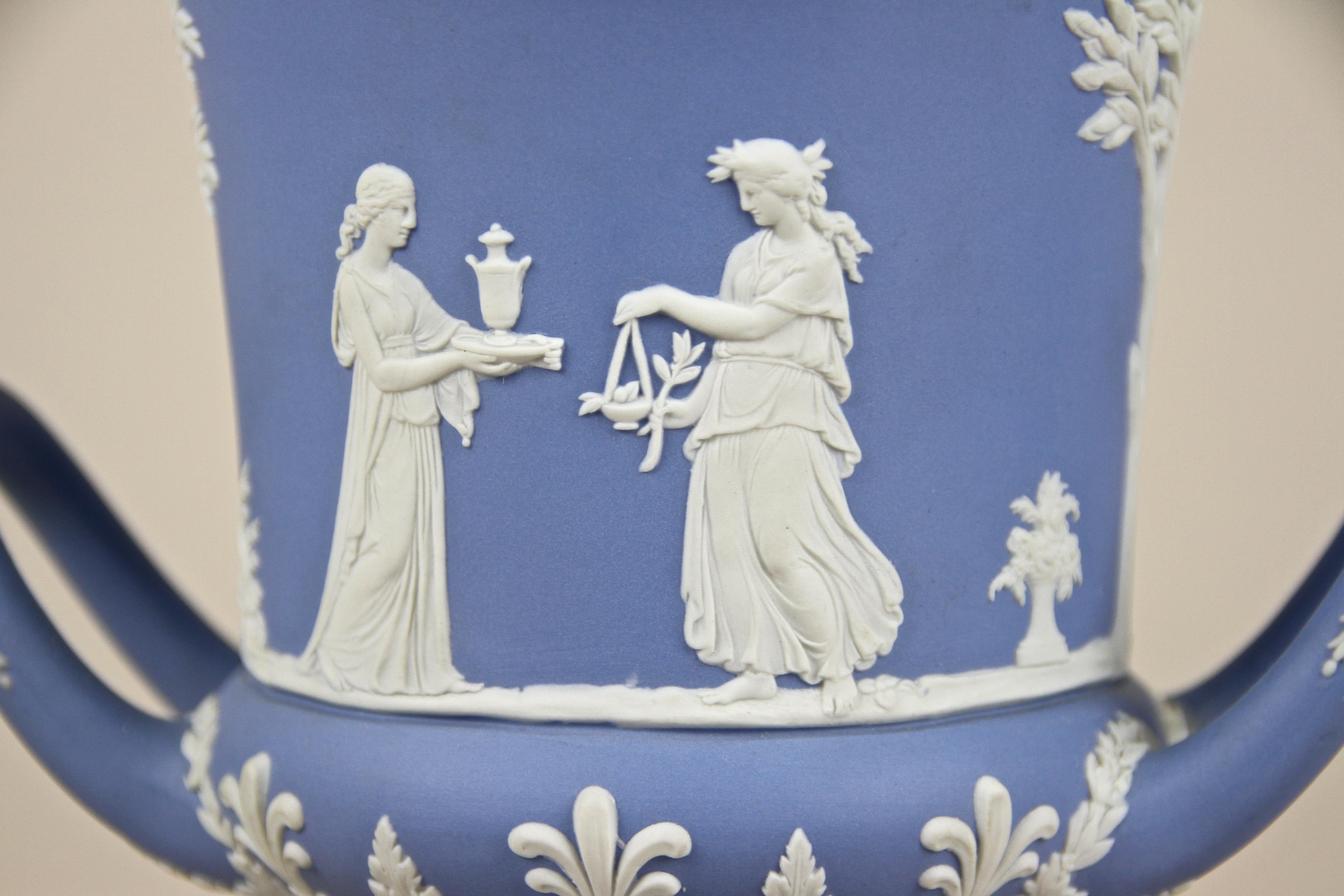 Art Nouveau Wedgwood Lidded Urn Vase Pale Blue Jasperware, England, circa 1910