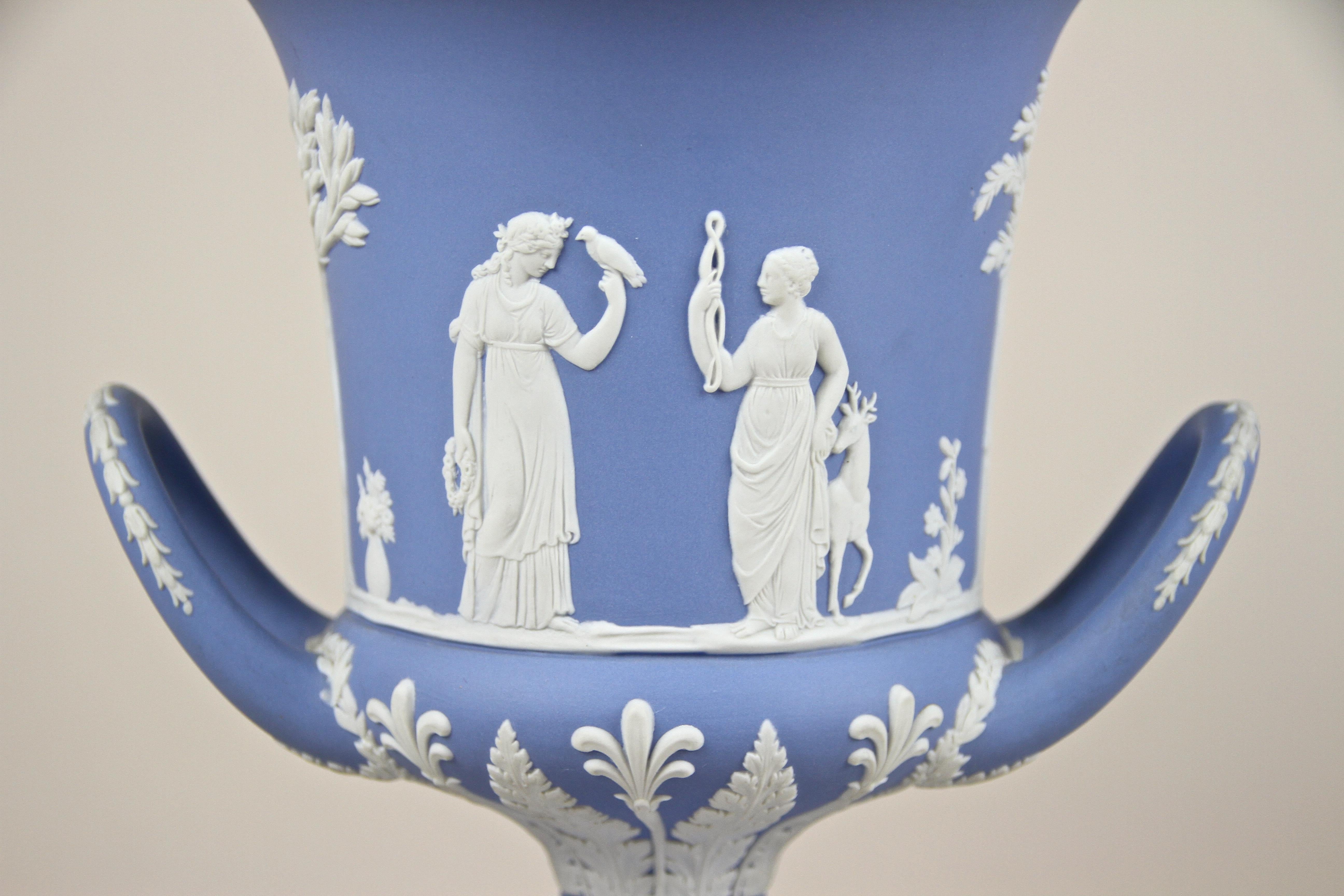 Porcelain Wedgwood Lidded Urn Vase Pale Blue Jasperware, England, circa 1910