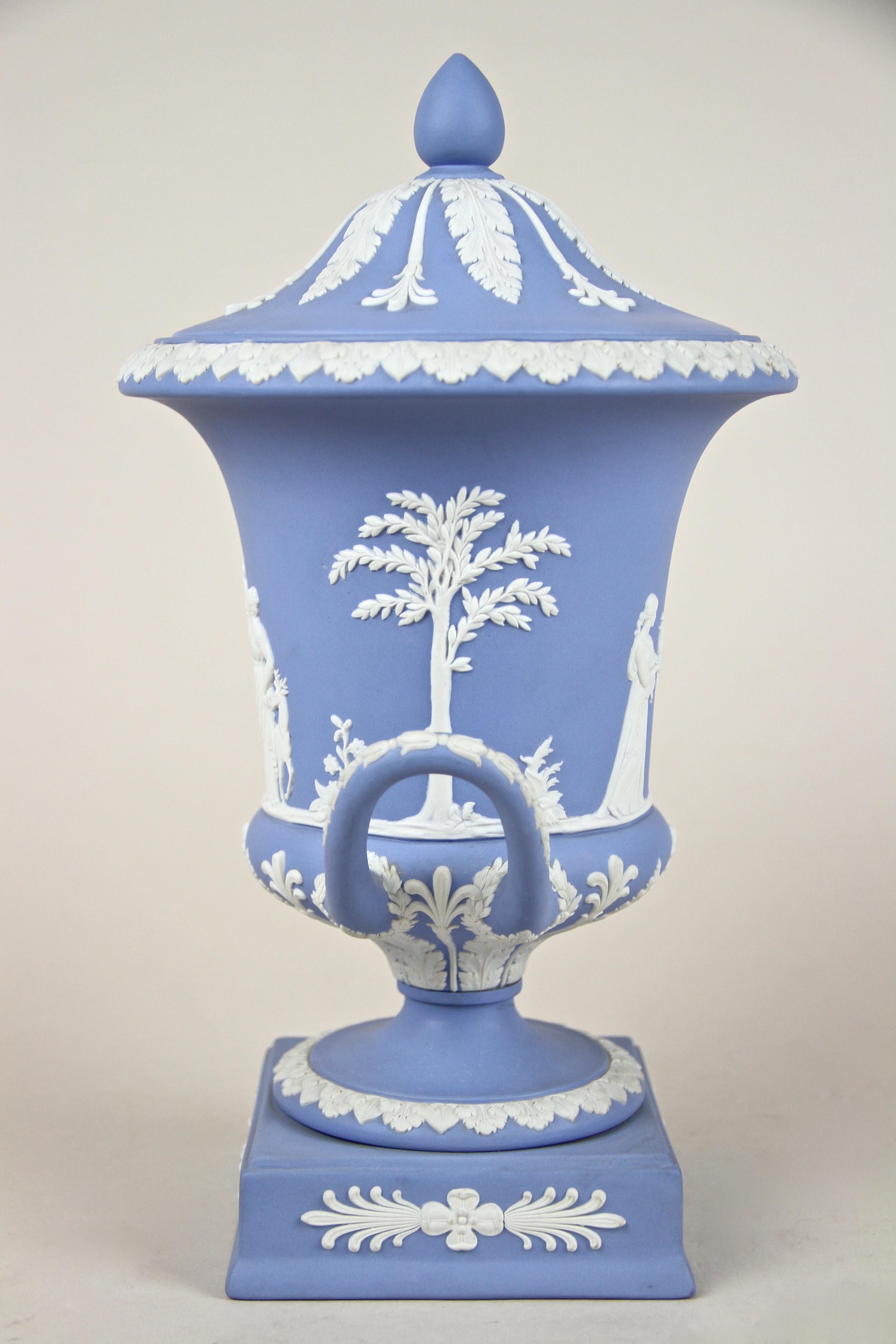 Wedgwood Lidded Urn Vase Pale Blue Jasperware, England, circa 1910 1