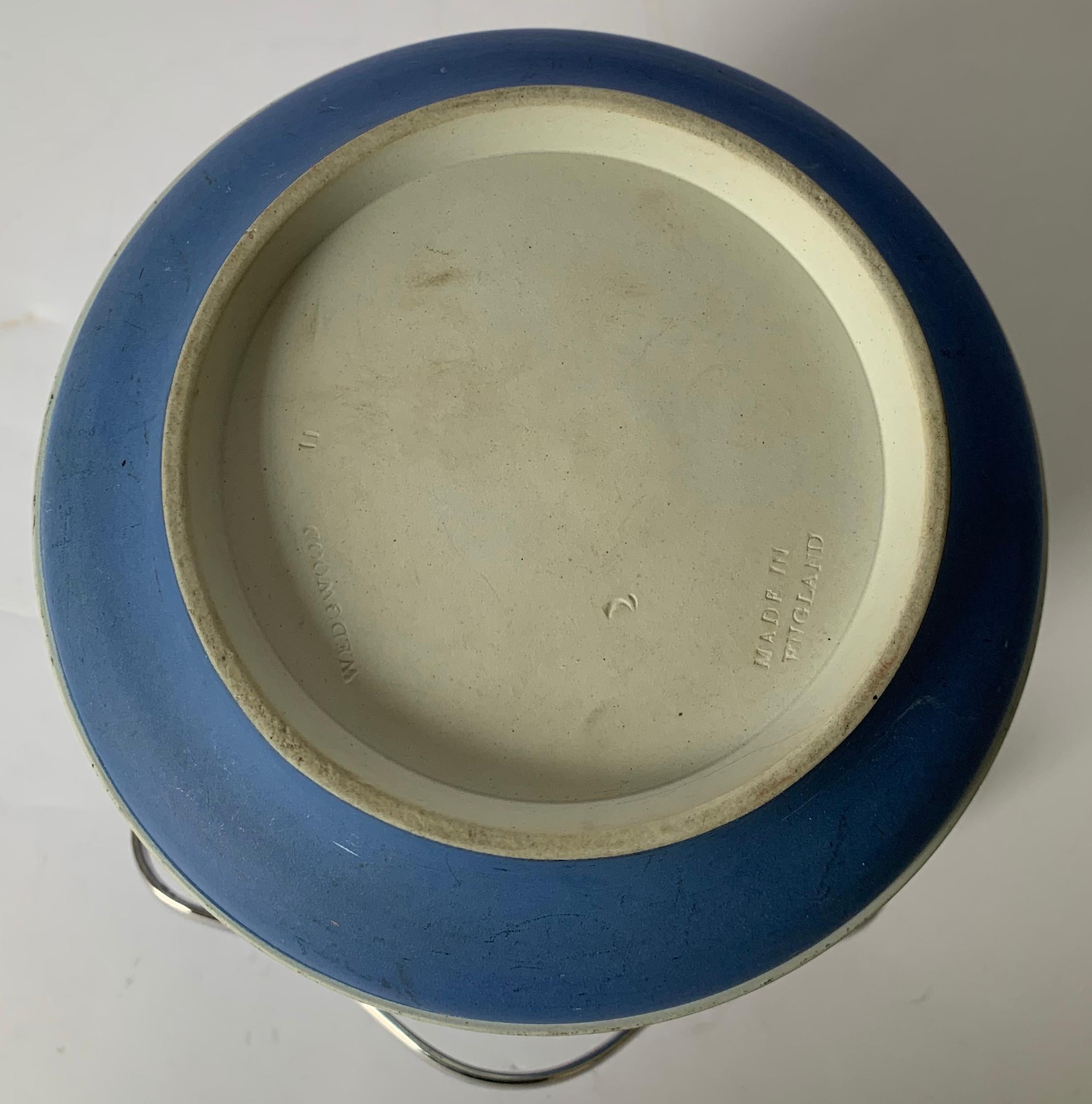 Silver Plate Wedgwood Light Blue Bell Shape Jasperware Biscuit Barrel