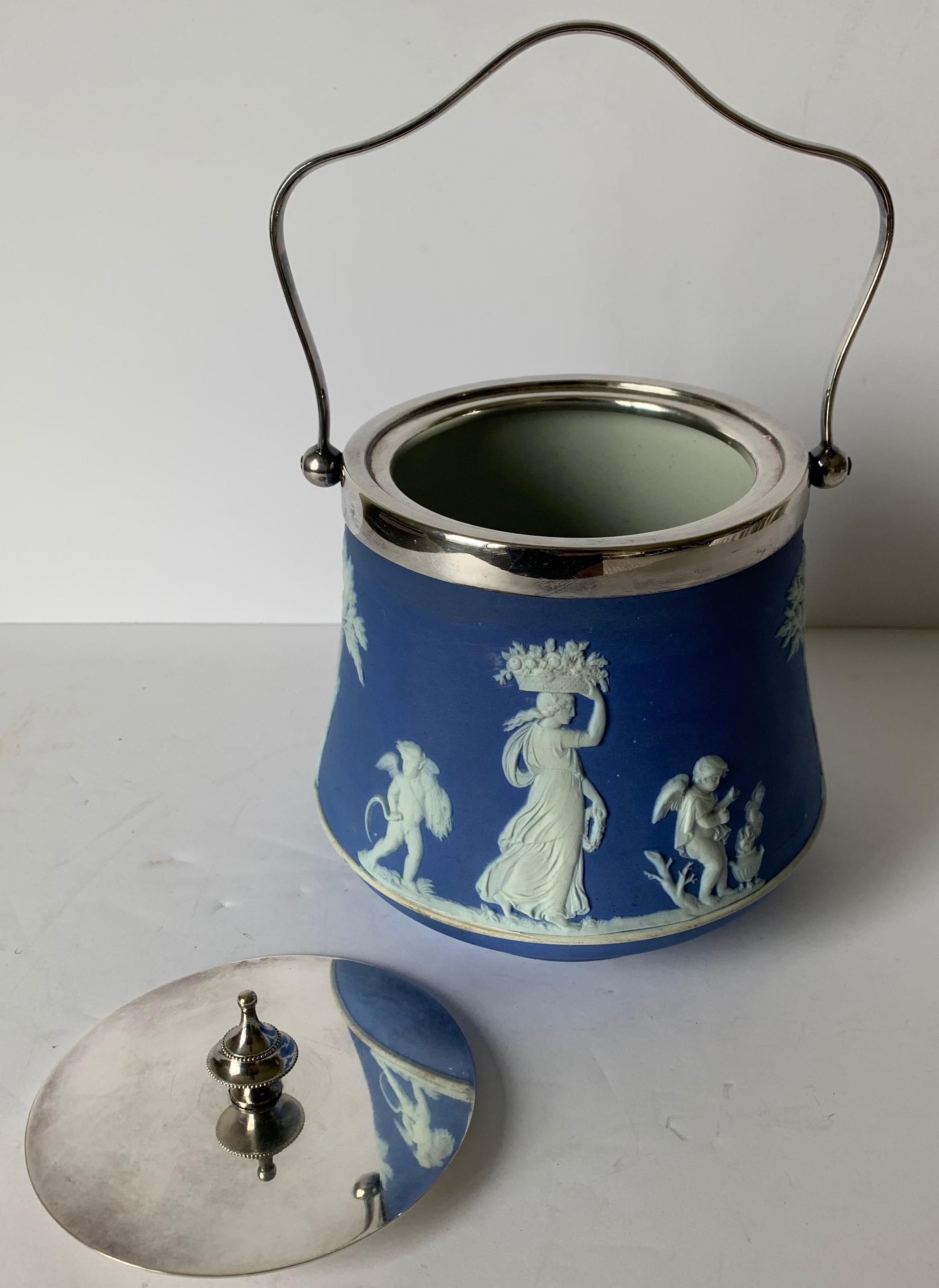Neoclassical Wedgwood Light Blue Bell Shape Jasperware Biscuit Barrel