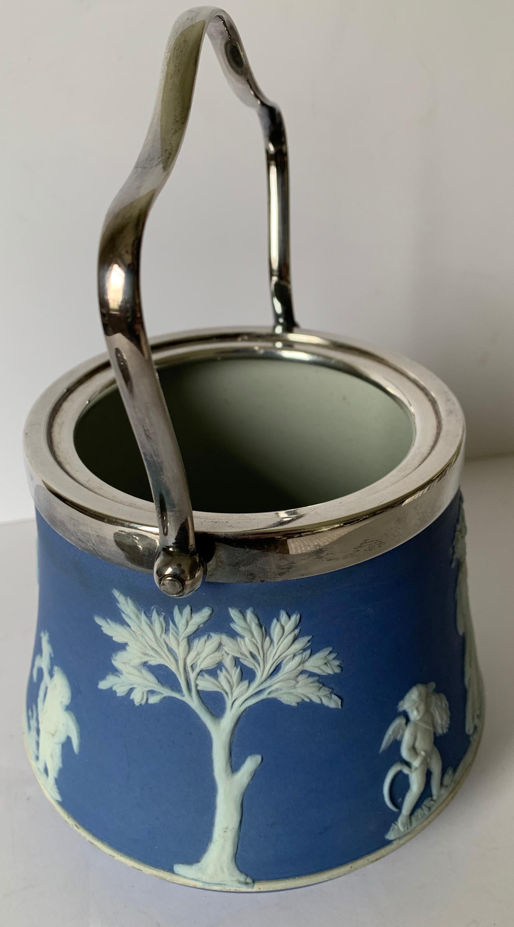 Mid-20th Century Wedgwood Light Blue Bell Shape Jasperware Biscuit Barrel