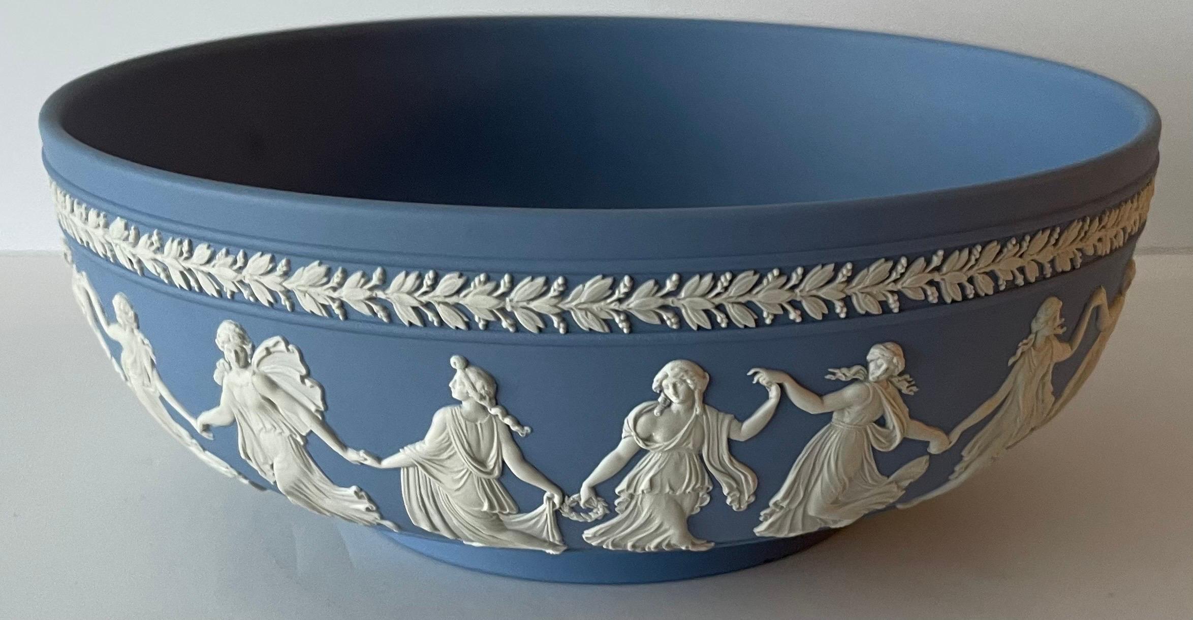 Wedgwood Light Blue Dancing Hours Neoclassical Jasperware Bowls, Pair 1