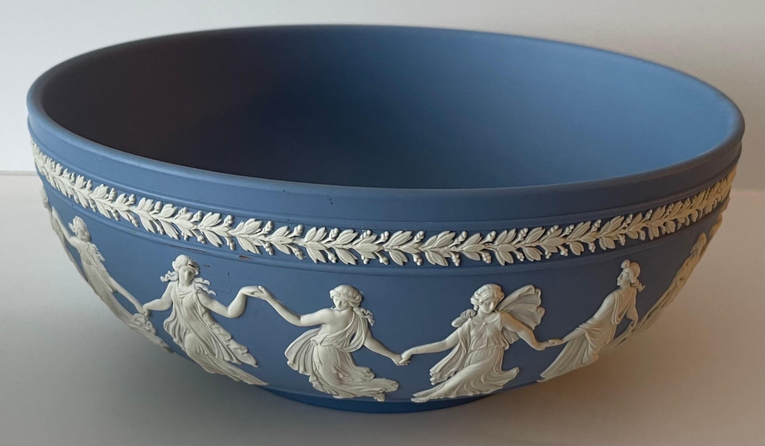 20th Century Wedgwood Light Blue Dancing Hours Neoclassical Jasperware Bowls, Pair