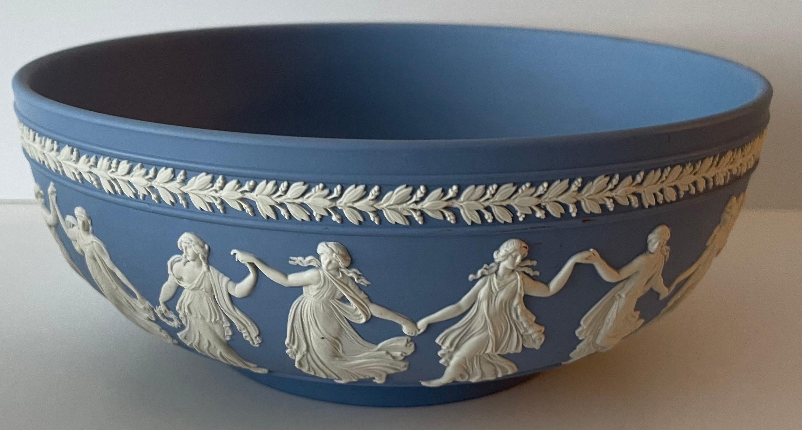 Pottery Wedgwood Light Blue Dancing Hours Neoclassical Jasperware Bowls, Pair For Sale