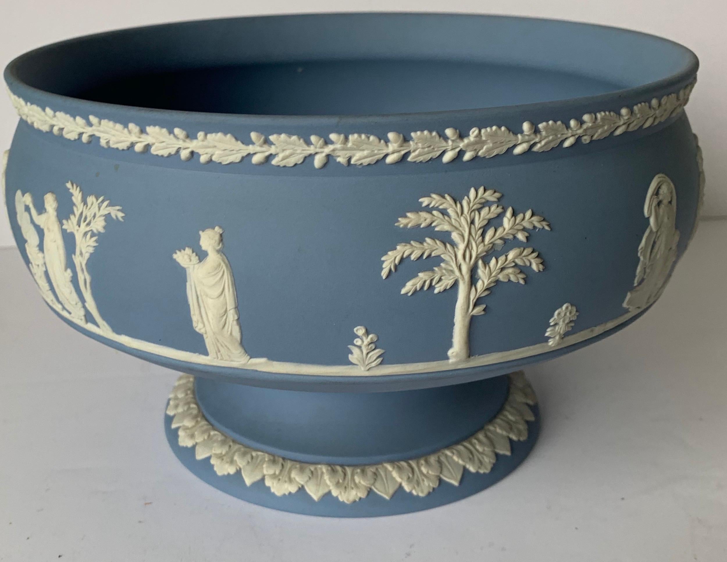 English Wedgwood Light Blue Neoclassical Jasperware Footed Bowl