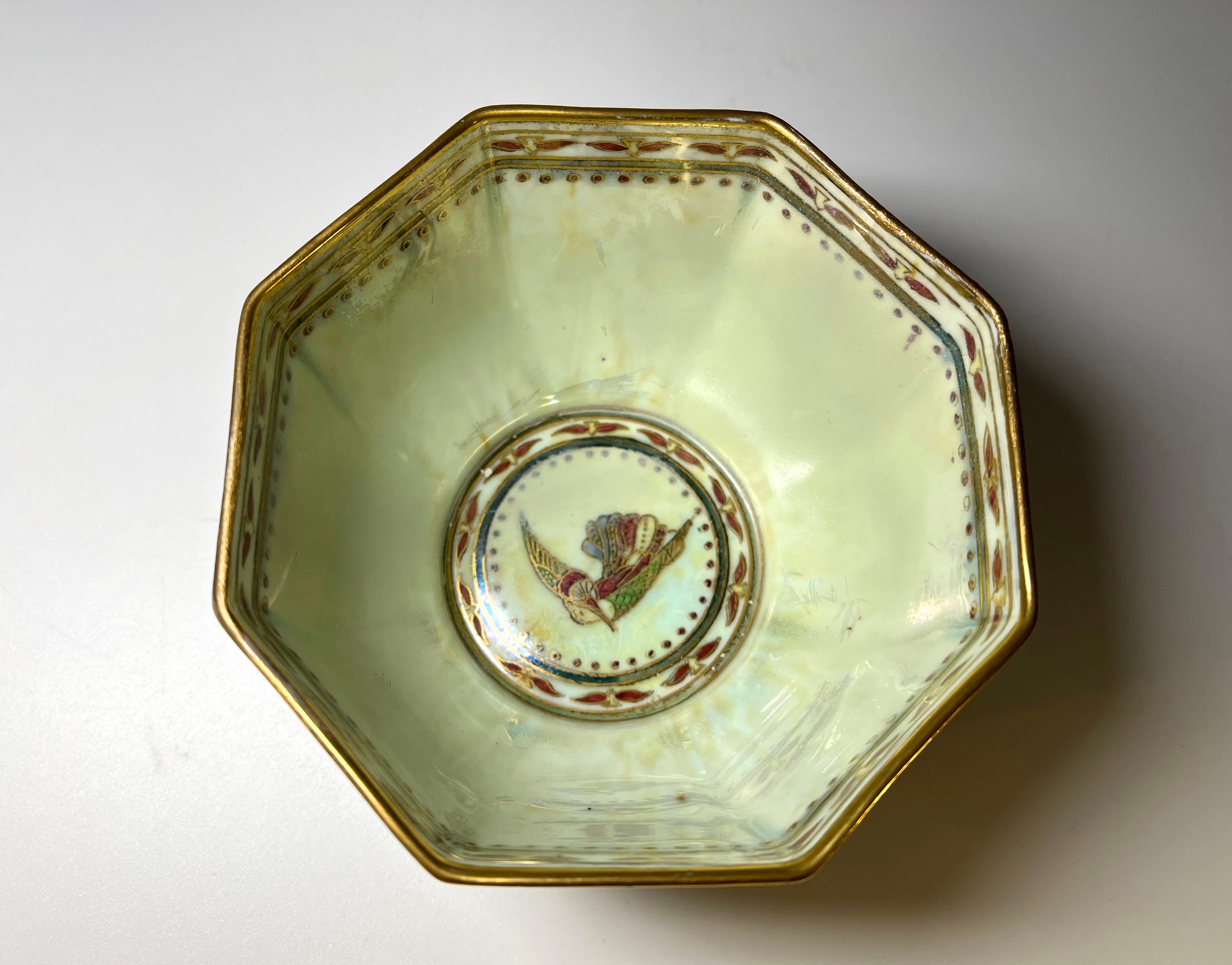 Glazed Wedgwood Lustre Ordinary Hummingbird Octagonal Bowl by Daisy Makeig Jones c1920