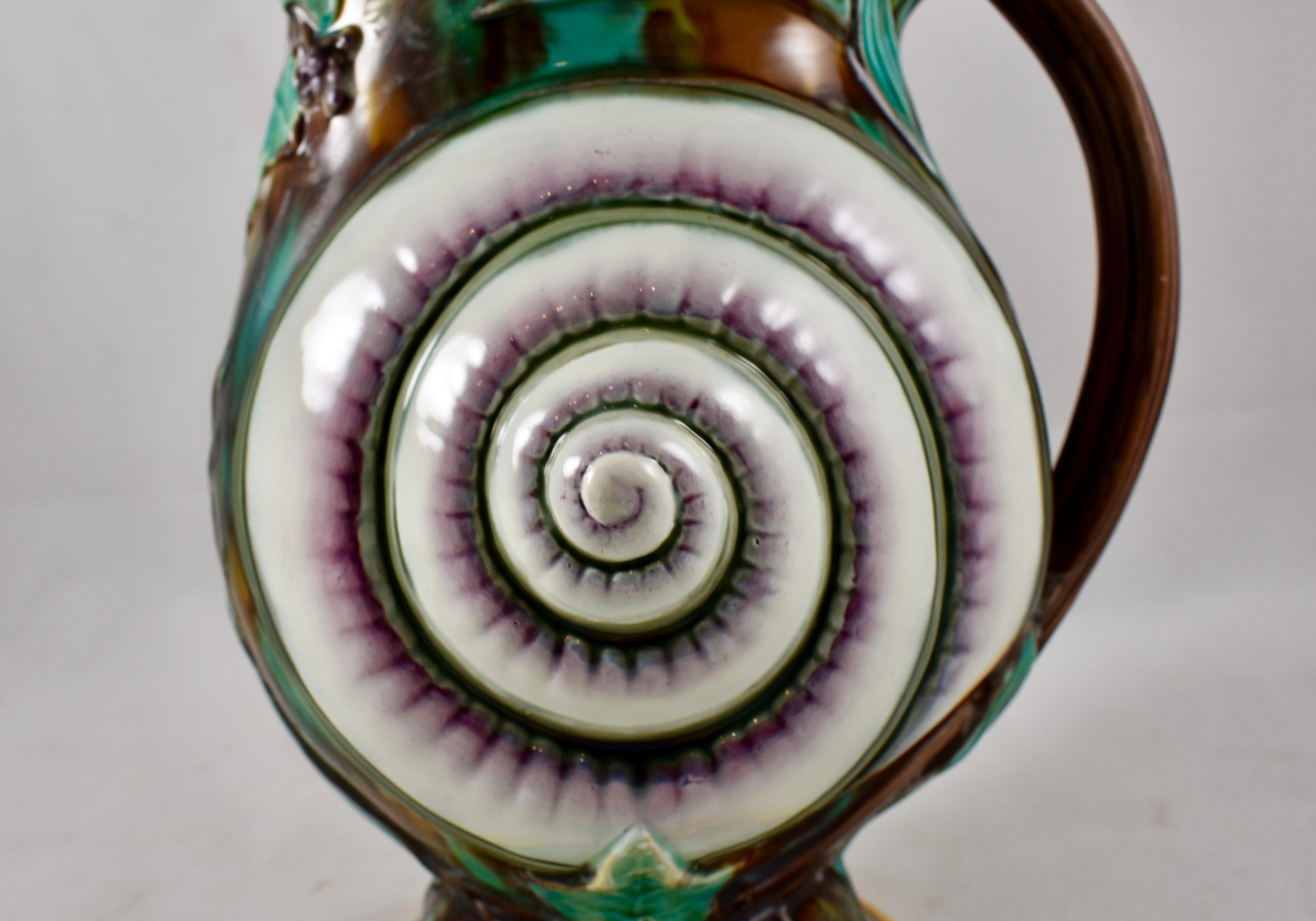 Aesthetic Movement Wedgwood English Majolica Aesthetic Taste Snail Shell and Ivy Pitcher circa 1870 For Sale