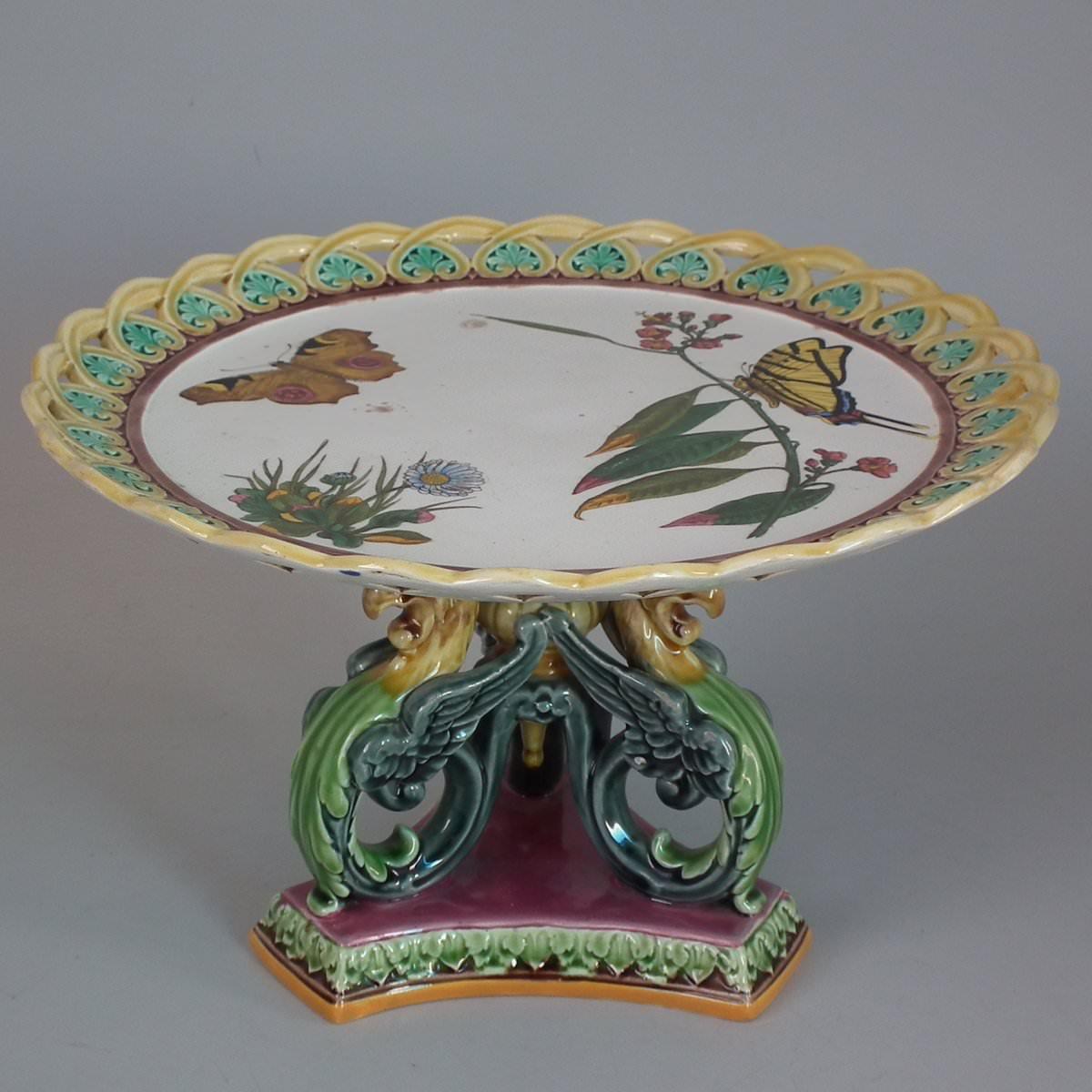 Wedgwood Majolica Bird and Butterfly Compote 9