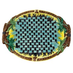 Wedgwood Majolica Bread Tray with Turquoise and Green, Yellow Ground, Dated 1878