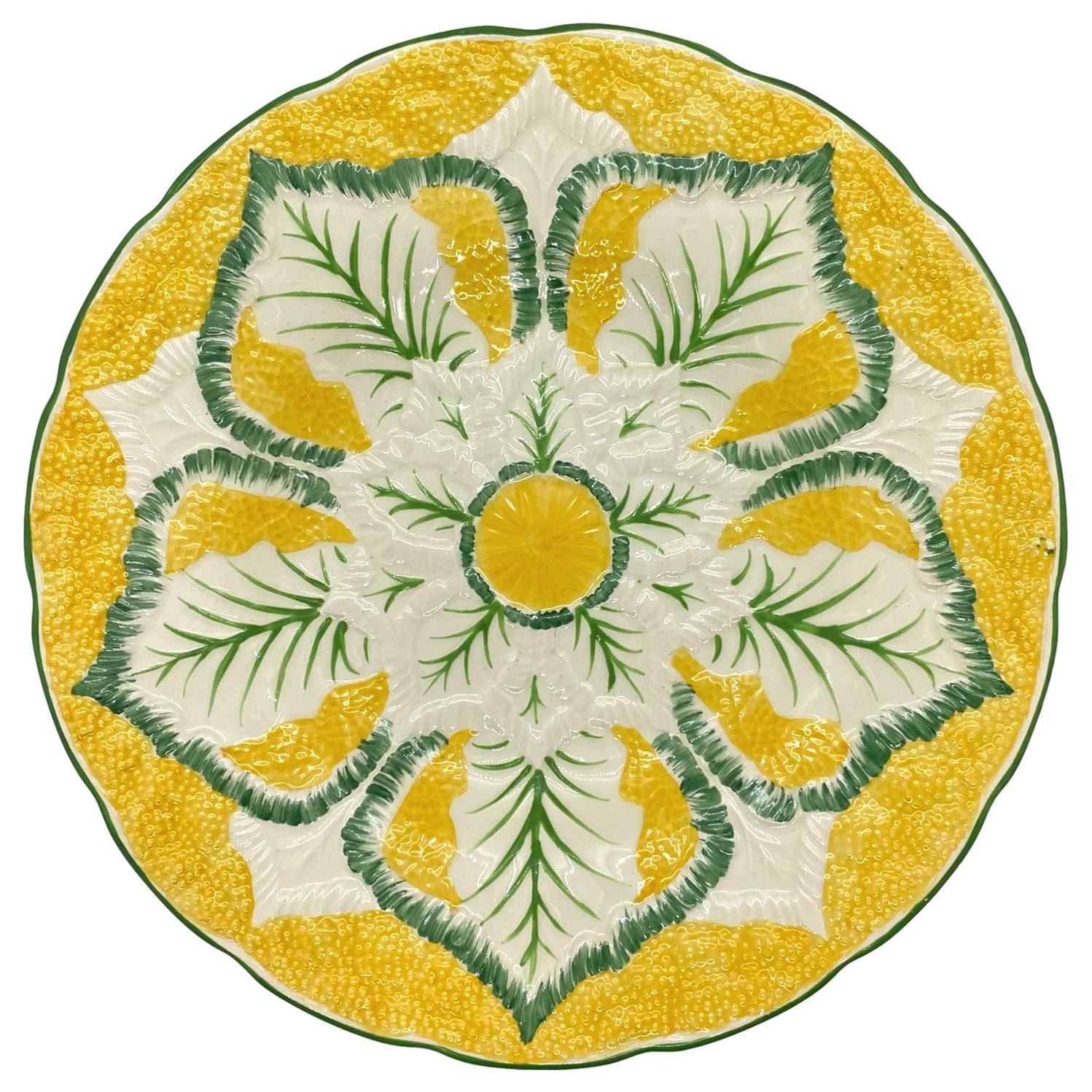 Wedgwood Majolica Cauliflower Pattern Plate on Yellow Ground, English, 1923