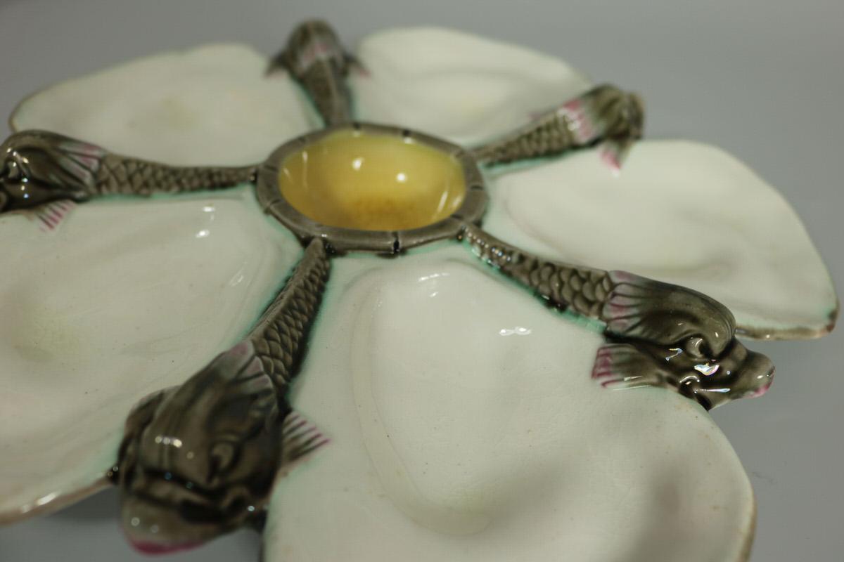 Glazed Wedgwood Majolica Dolphin/Fish Oyster Plate
