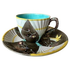 Wedgwood Majolica Fan Pattern Cup and Saucer Set, C. 1876