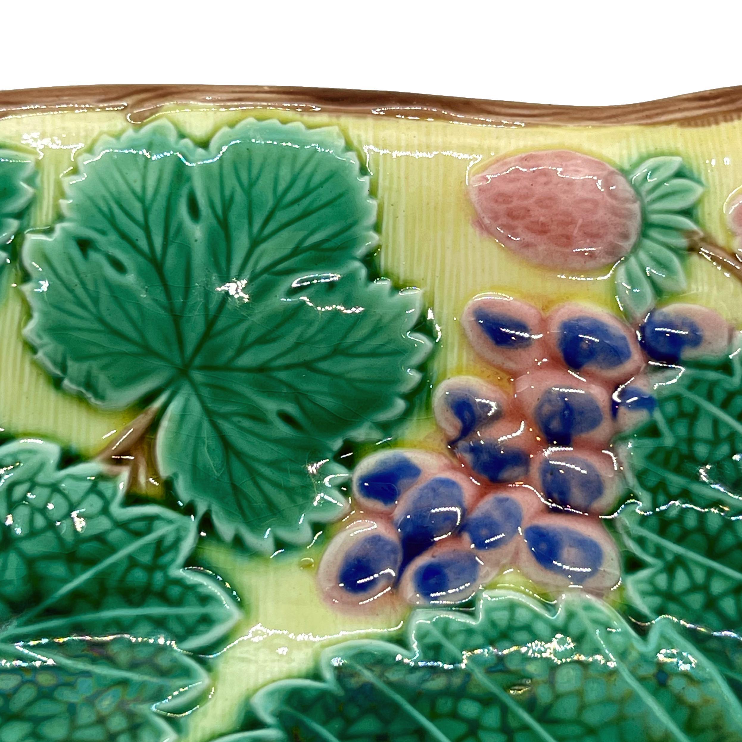 Early 20th Century Wedgwood Majolica Grape and Strawberry Bread Tray on Yellow Ground