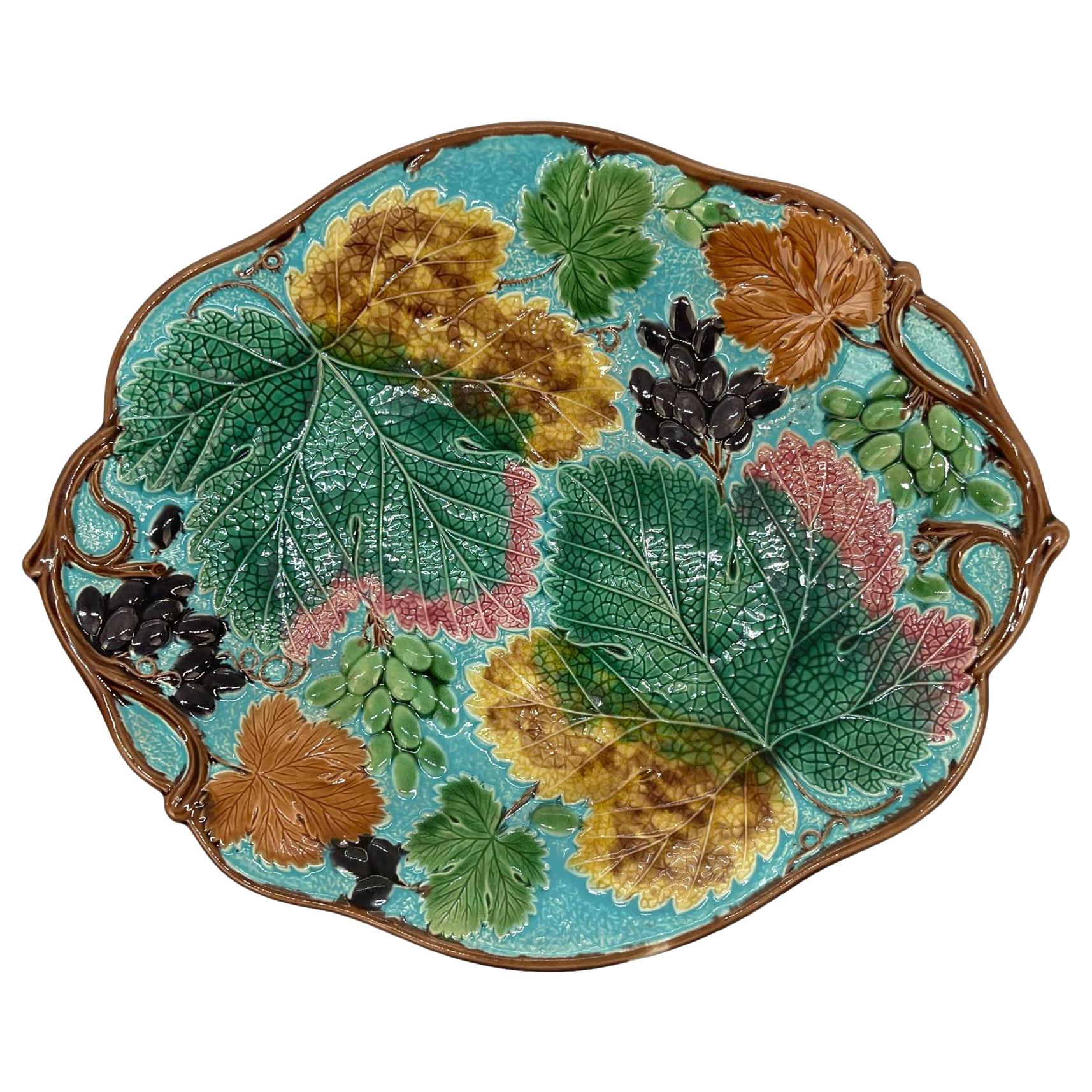 Wedgwood Majolica Grape, Leaf and Vine Bread Tray on Turquoise Ground, Date 1877