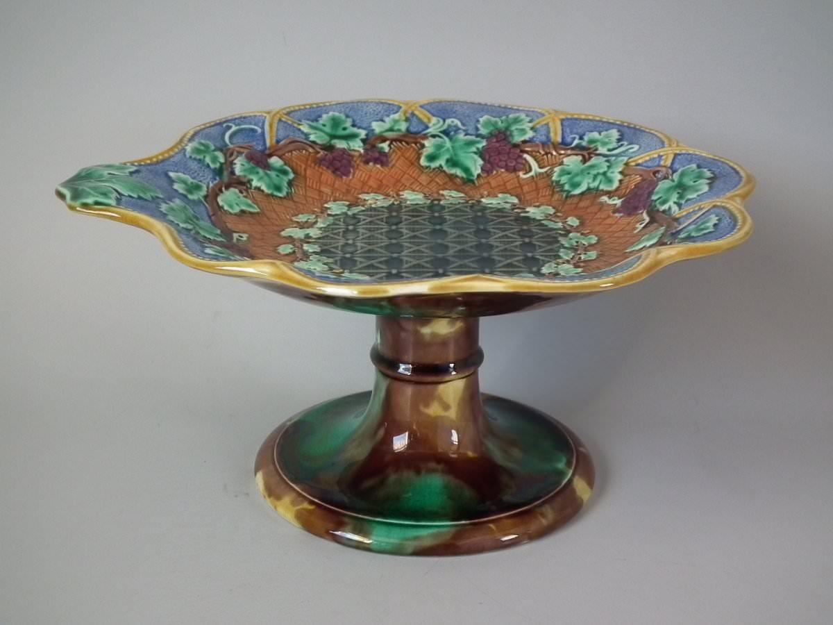 Late 19th Century Wedgwood Majolica Grape Vine & Basket Compote For Sale