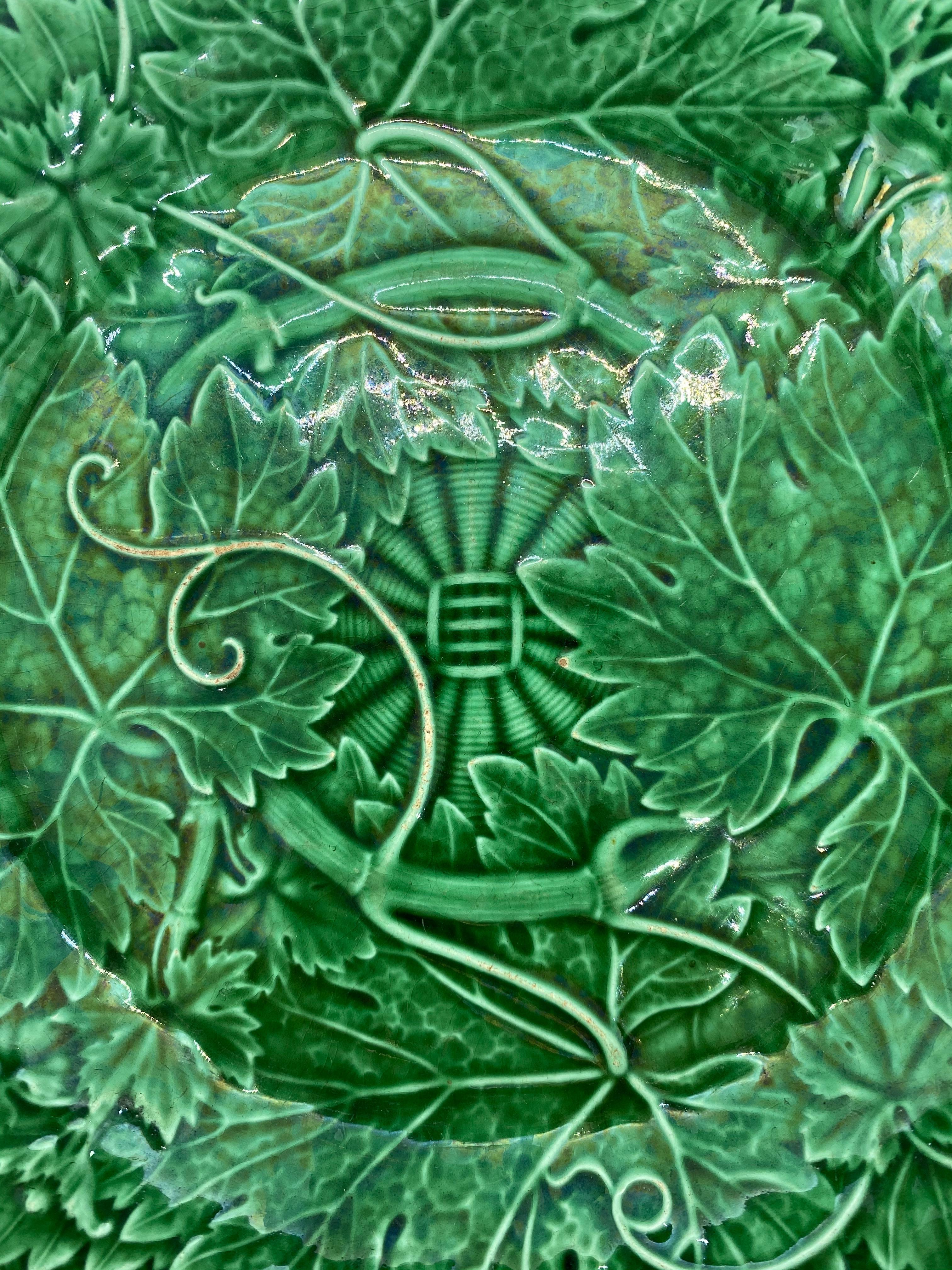 Victorian Wedgwood Majolica Green Glazed Basket Weave Plate, English, ca. 1885