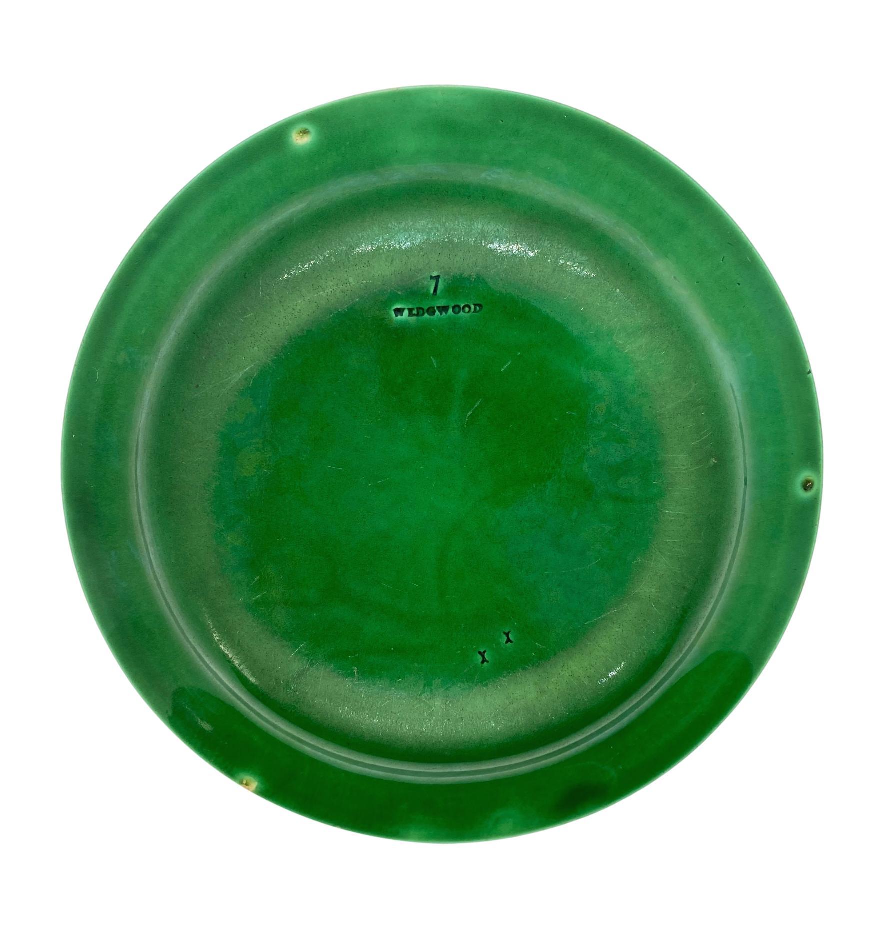 Molded Wedgwood Majolica Green Glazed Basket Weave Plate, English, ca. 1885