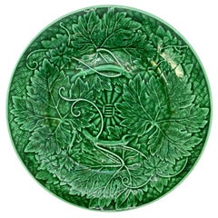 Wedgwood Majolica Green Glazed Basket Weave Plate, English, Dated 1885