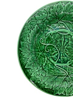 Wedgwood Majolica Green Glazed Basket Weave Plate, English, Dated 1894