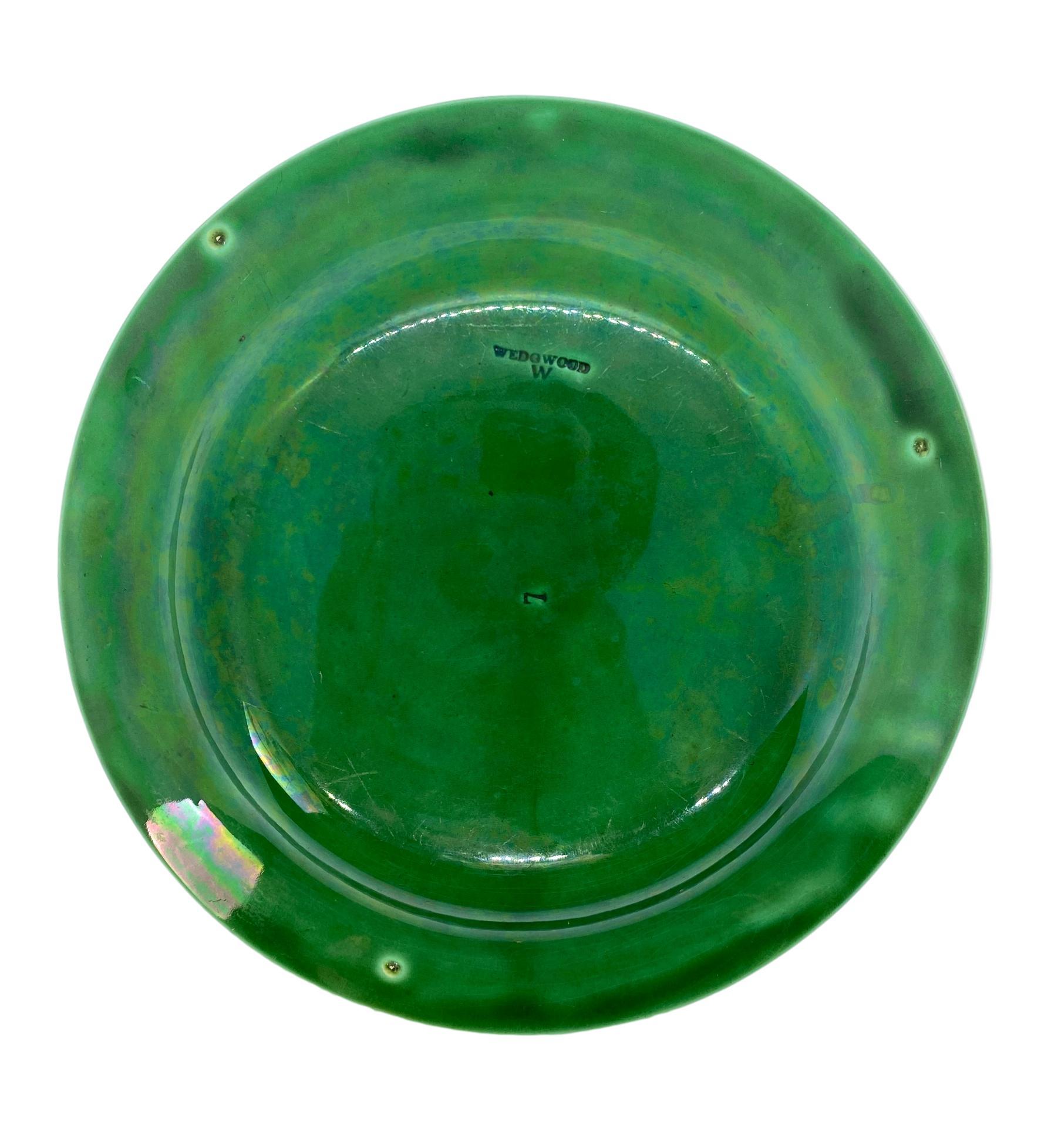 Molded Wedgwood Majolica Green Glazed Basket Weave Plate, English, Dated 1894