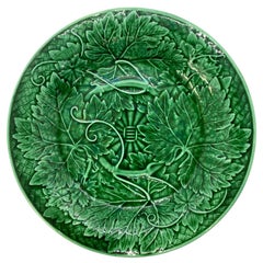 Wedgwood Majolica Green Glazed Basket Weave Plate, English, Dated 1894